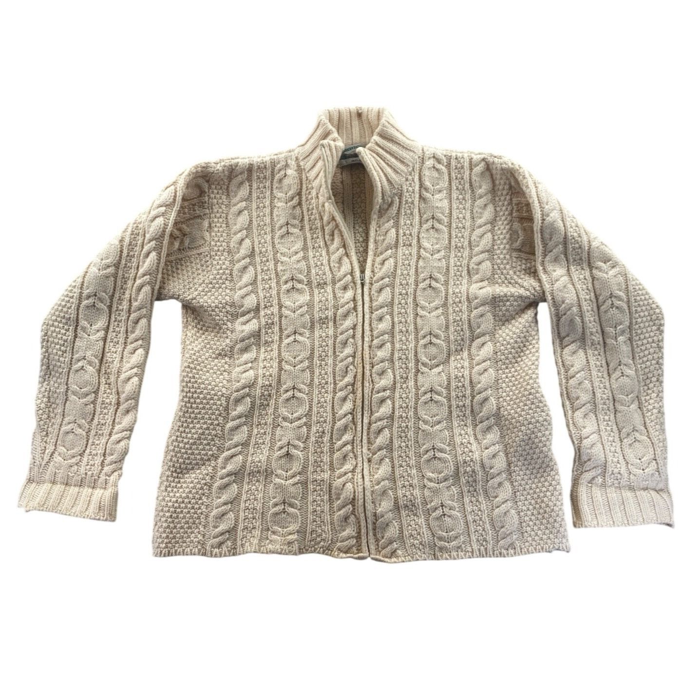 Aran Crafts Aran Crafts Women's Cardigan Sweater Medium Cream Cable Knit Size M / US 6-8 / IT 42-44 - 2 Thumbnail