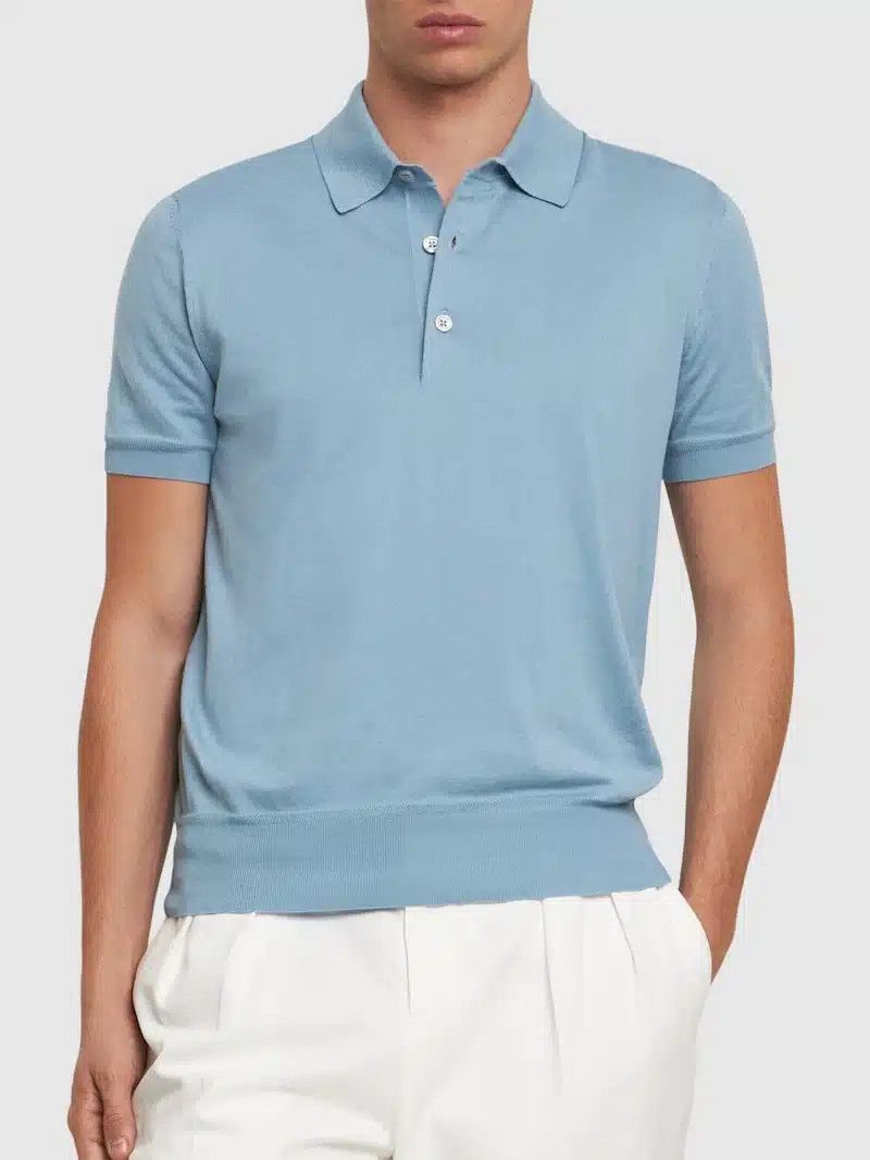 Tom Ford o1loc1c0625 KPS004 Cotton Polo Shirt in Light Blue Size US L / EU 52-54 / 3 - 2 Thumbnail