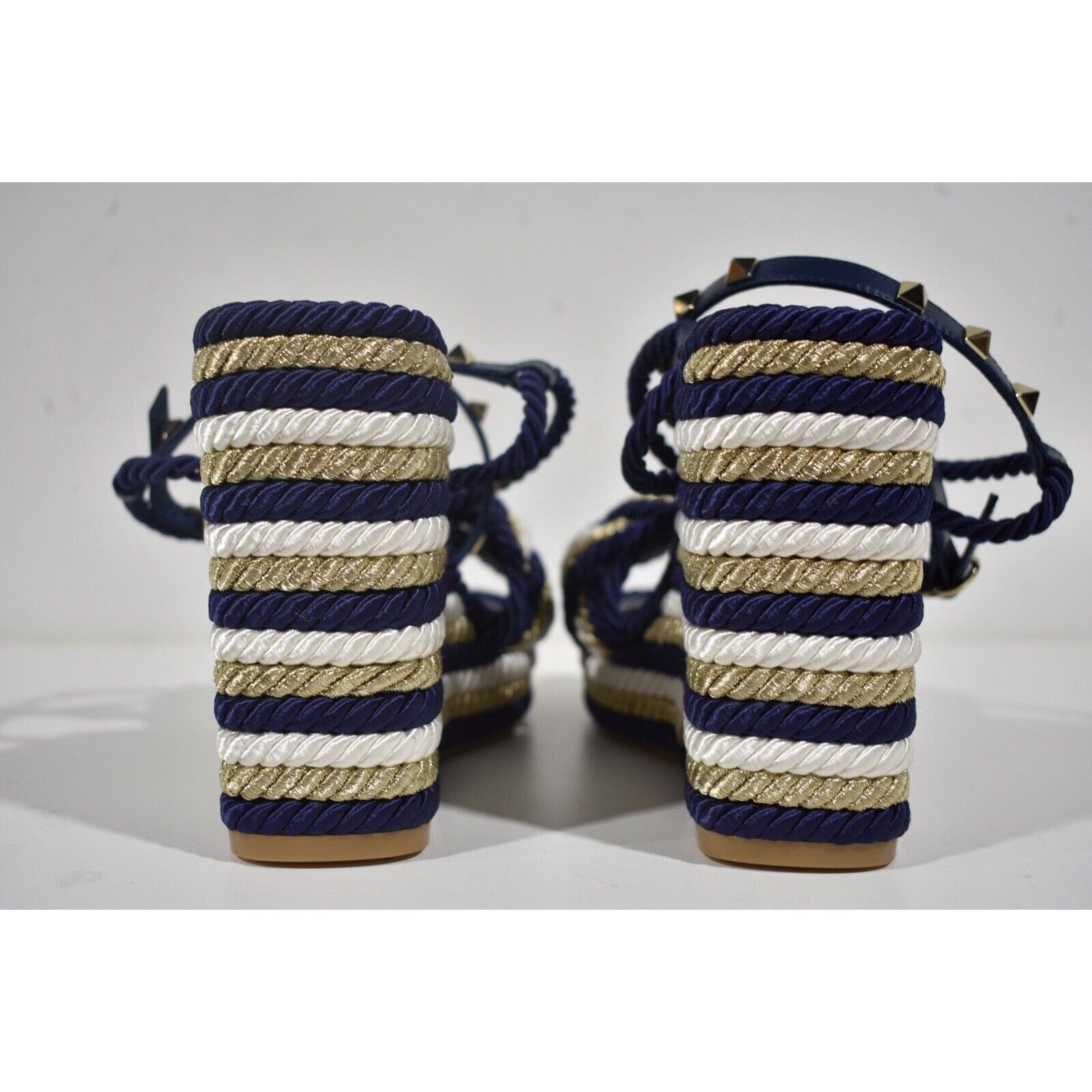 Valentino Rockstud Torchon Stripe Rope Wedge Ankle Strap Sandal 42 Size US 12 / IT 42 - 11 Thumbnail