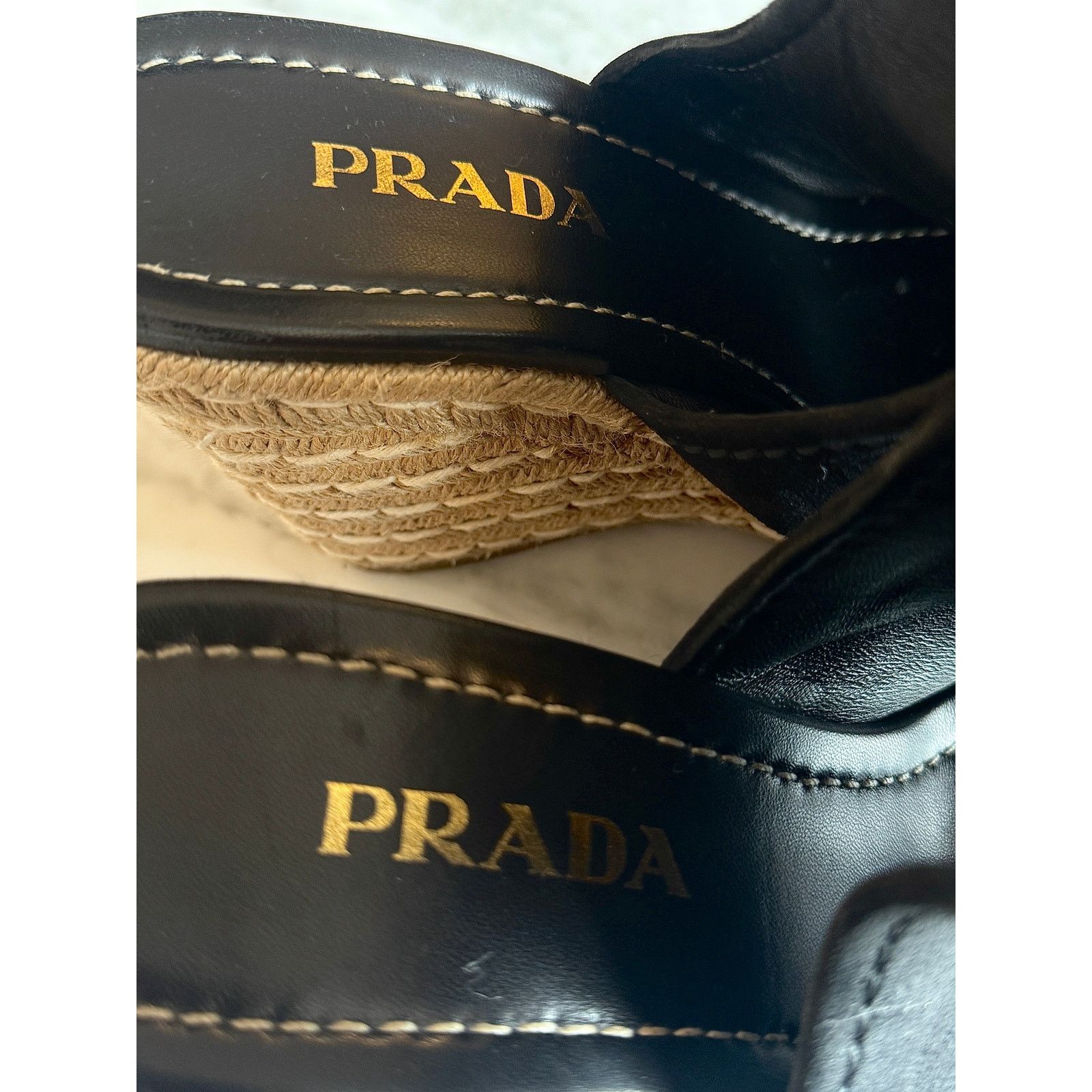 Prada Prada Black Suede Open Toe Espadrille Slingback Wedges Size US 9.5 / IT 39.5 - 4 Thumbnail