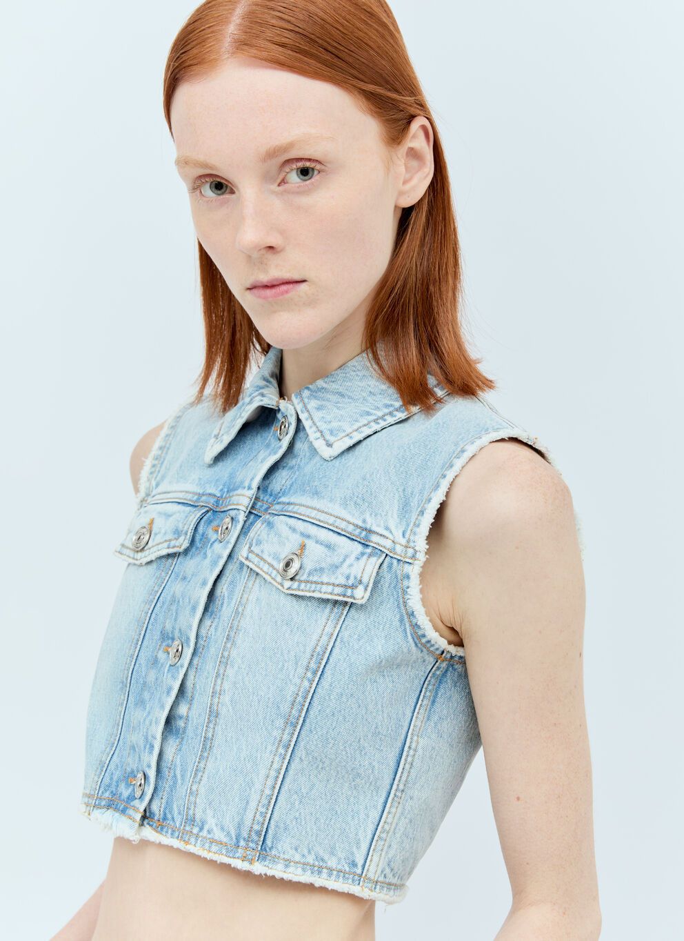 image of Sportmax Crop Denim Vest in Blue, Women's (Size Medium)