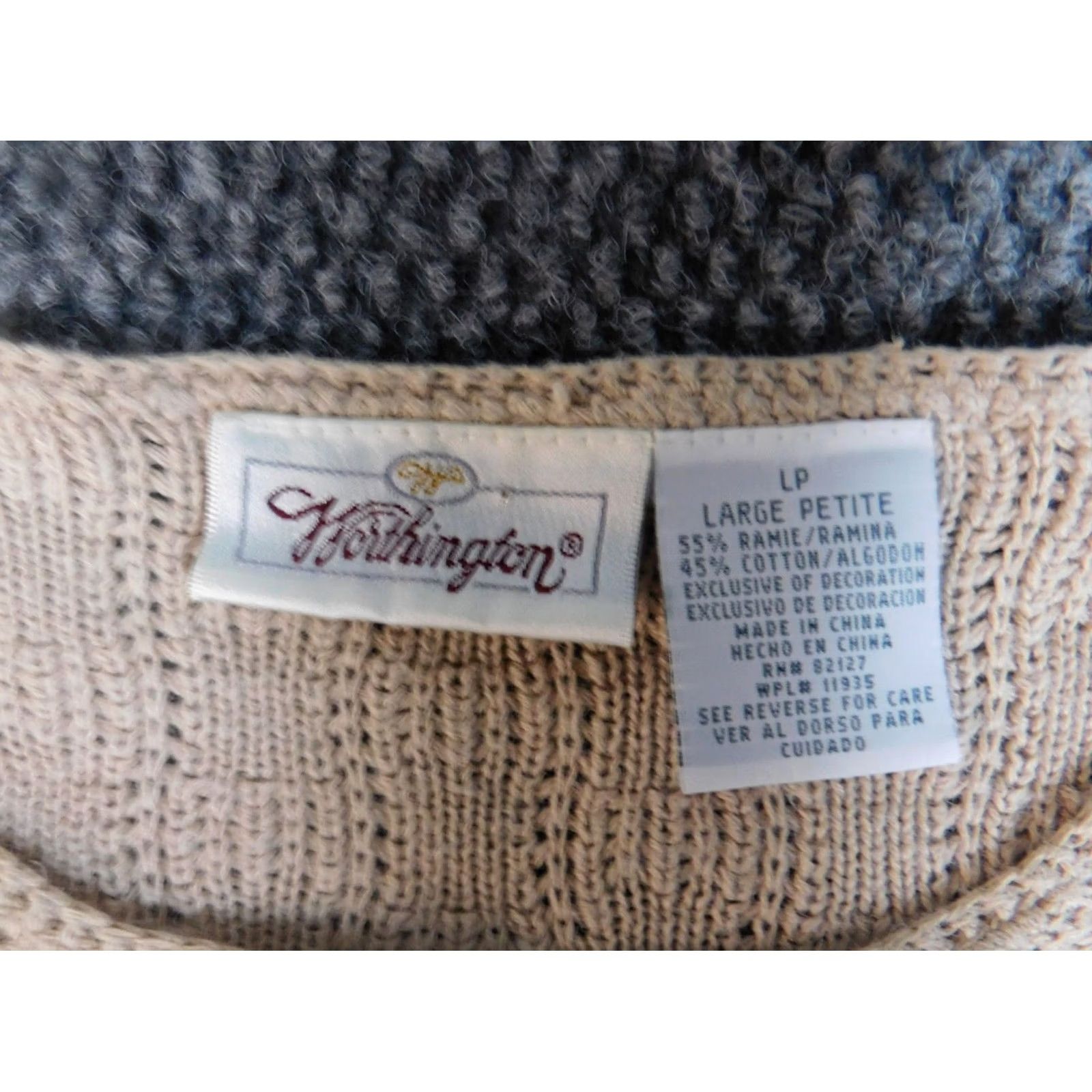Worthington Worthington Womens Sweater Pullover Bell Sleeve Round Neck Short Sleeve Beige Knit Cotton Ramie Bow Button Petite Ladies Womens Size L / US 10 / IT 46 - 4 Thumbnail