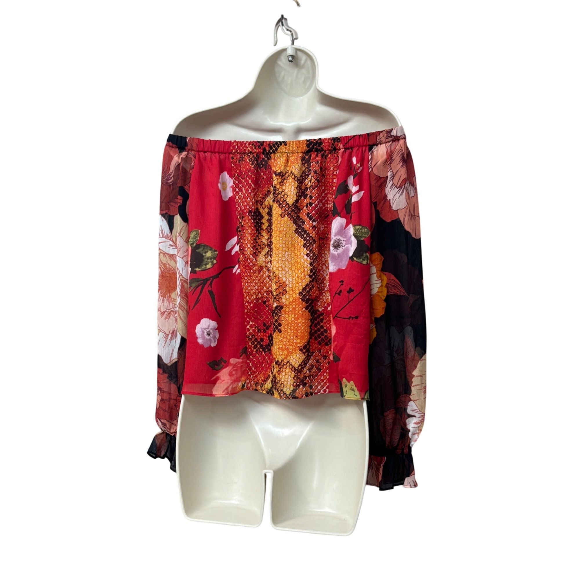Guess GUESS Pamelia Chiffon Off-The-Shoulder Top, Red-multi, Sz. S Size S / US 4 / IT 40 - 5 Thumbnail