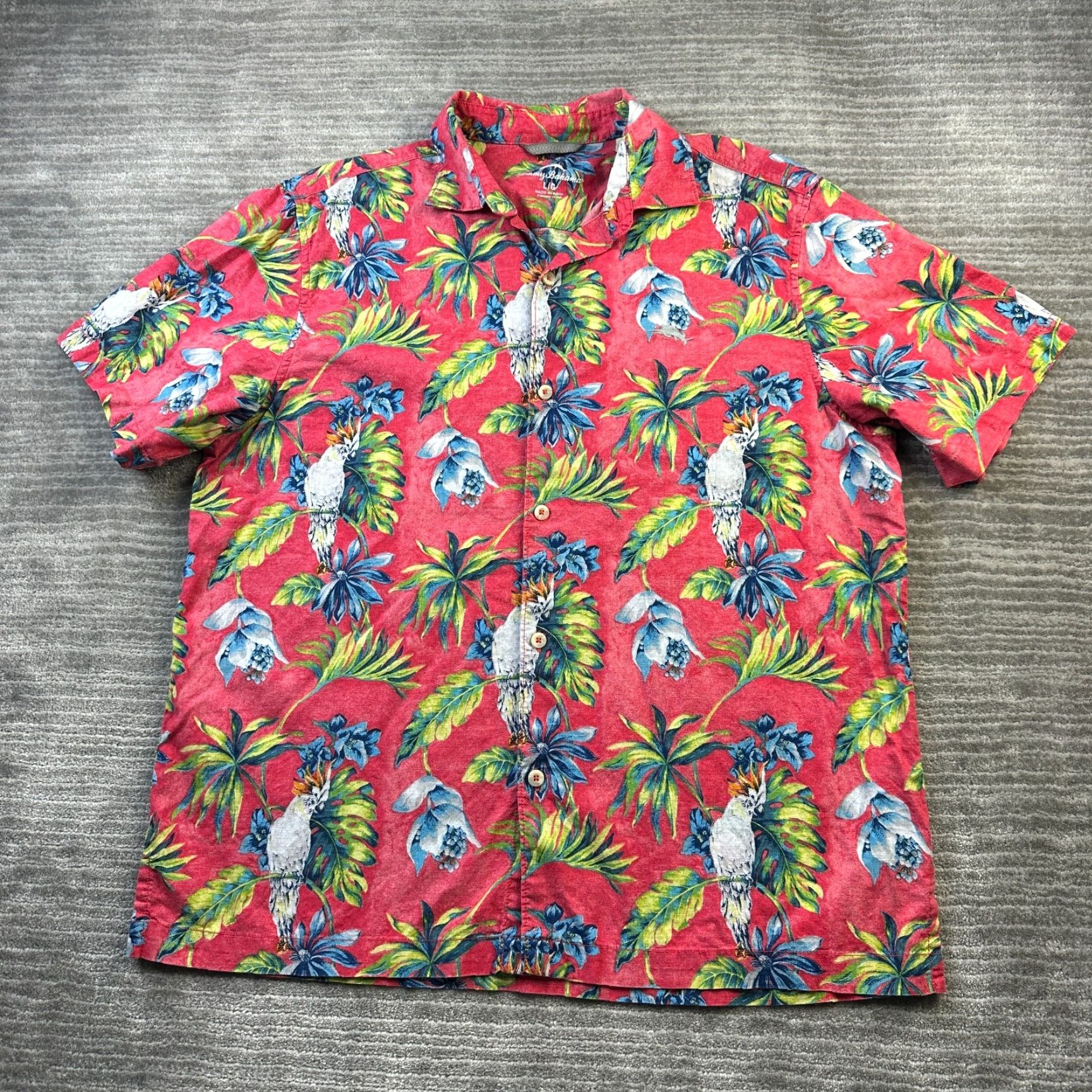 Tommy Bahama Tommy Bahama Shirt Mens Large Red Button Up All Over Print Parrot Camp Size US L / EU 52-54 / 3 - 2 Thumbnail