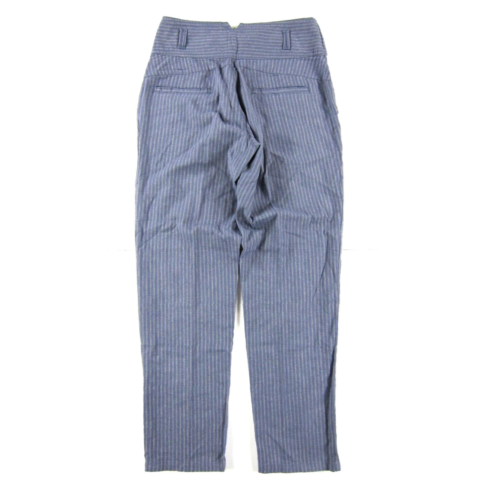 Vintage Sundance Blue Stripe Linen Cotton High Rise Waist Trouser Pant P0 Size 25" / US 0 / IT 36 - 2 Thumbnail