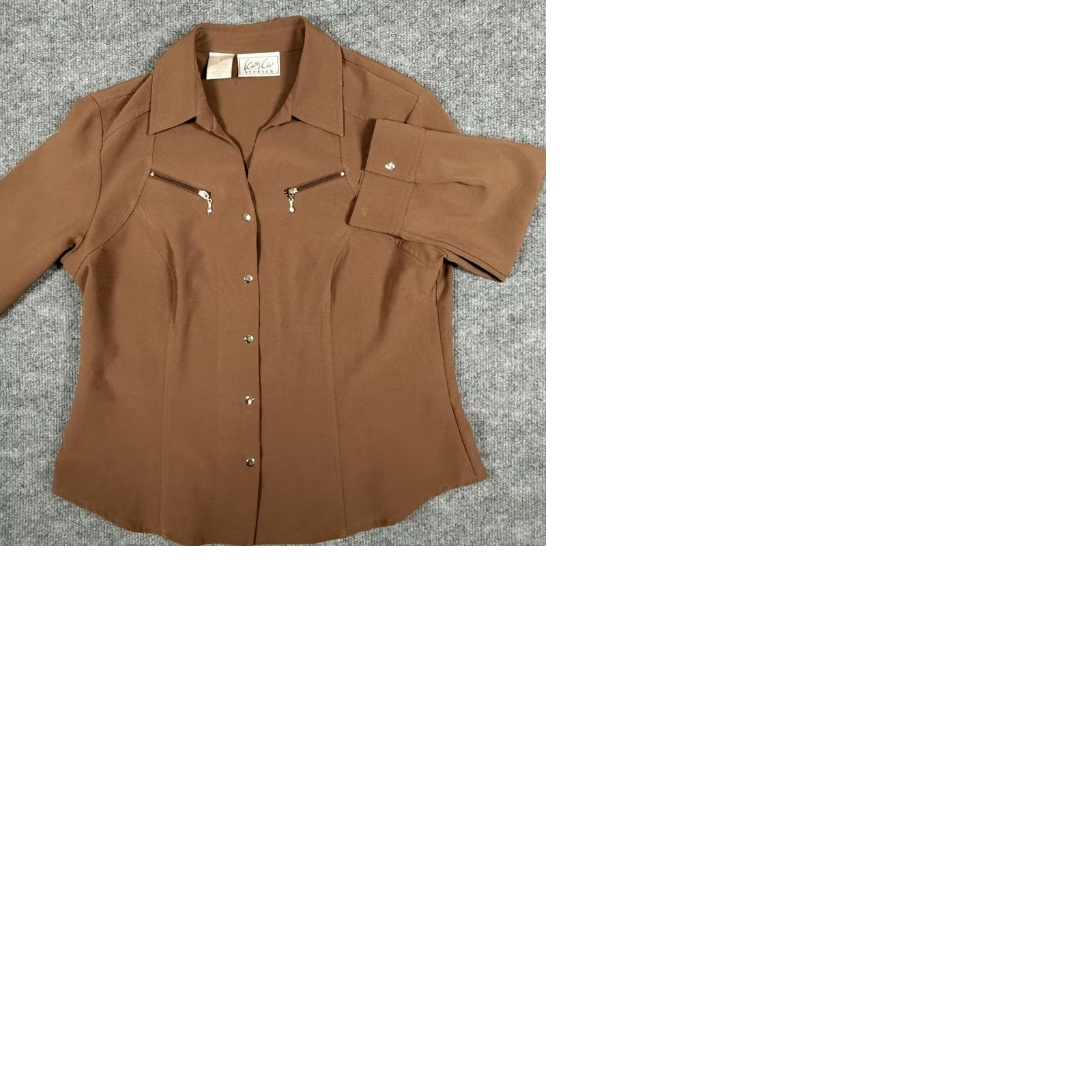 Vintage Cathy Che Stretch Shirt Womens Size 10 Brown 3/4 Sleeve Button Up Fitted Top Size L / US 10 / IT 46 - 9 Thumbnail