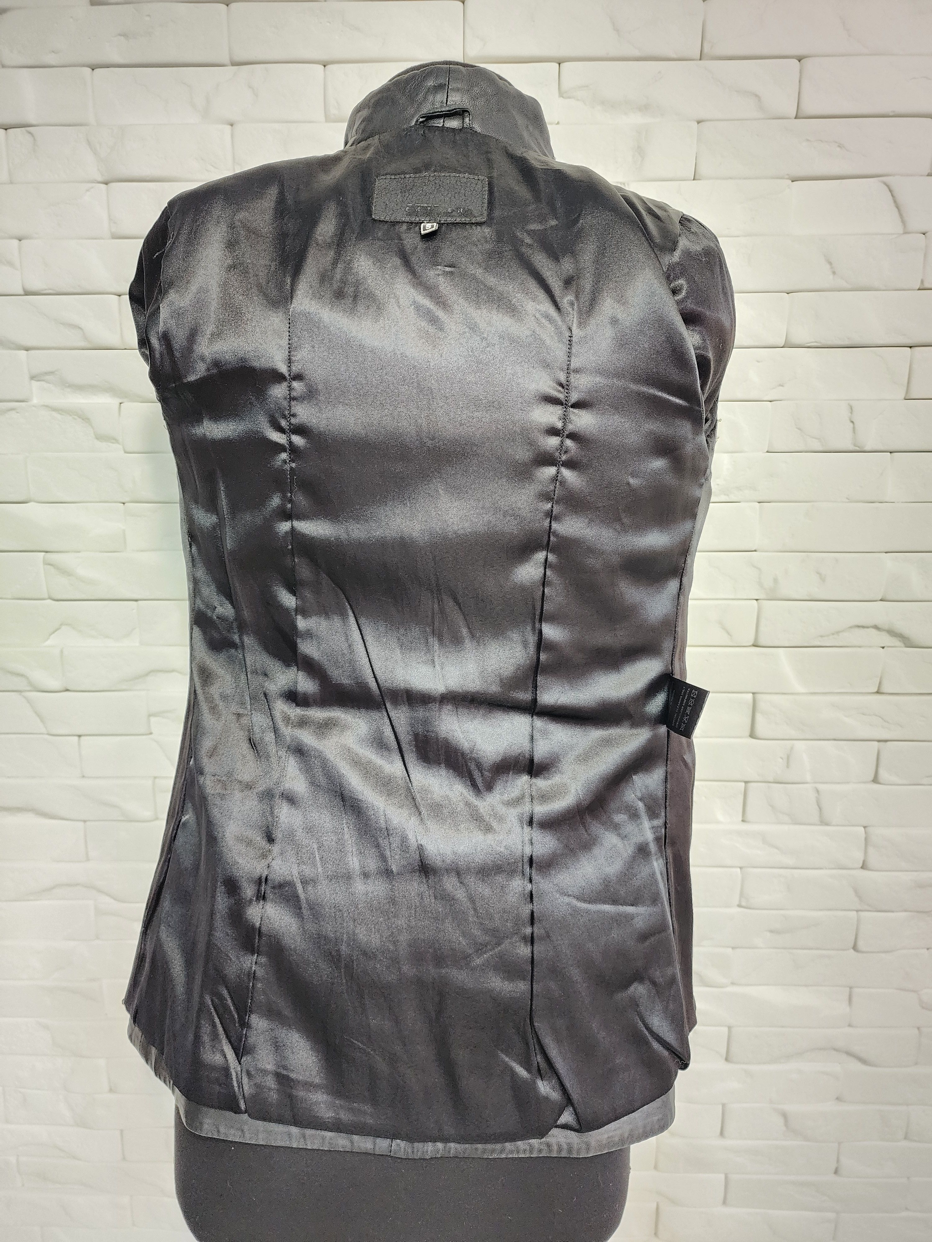 Designer Black Women's Leather Jacket: Striped Top, Zippered Size S / US 4 / IT 40 - 7 Thumbnail