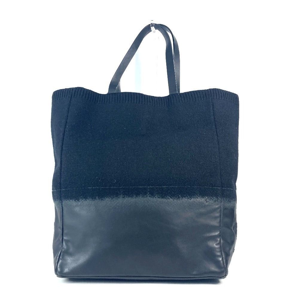 Chanel Cc Coma Mark Logo Vertical Tote Bag Briefcase Shawl Shoulder Knit/leather Women Black