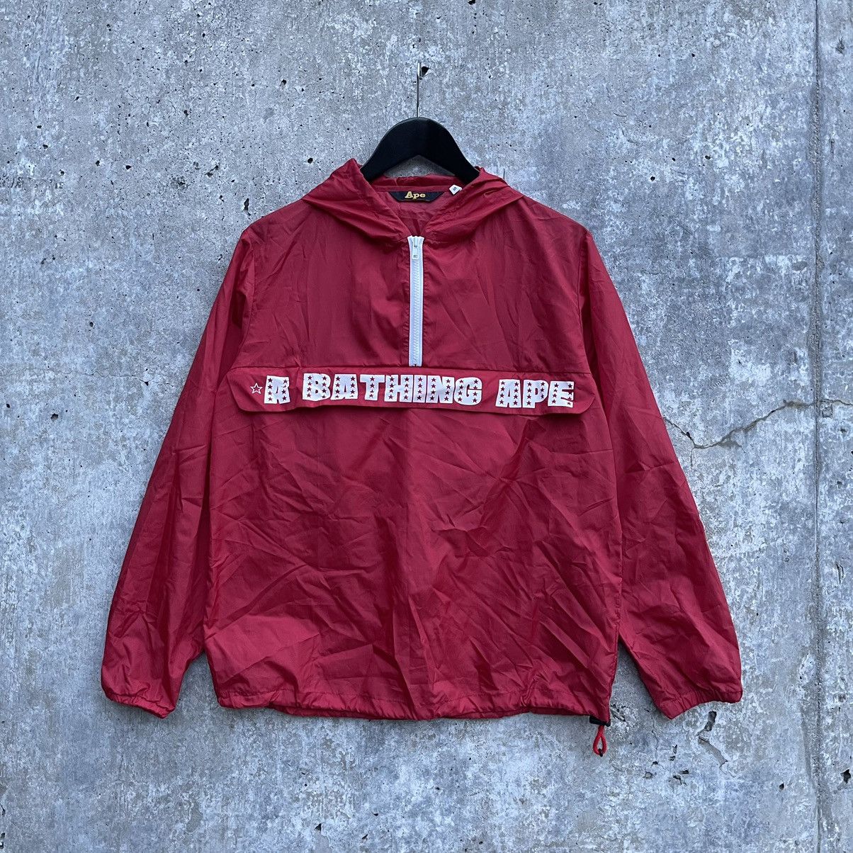 image of Bape x Vintage Packable Half Zip Pullover Jacket in Red, Men's (Size Small)