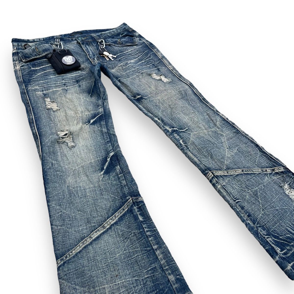 If Six Was Nine × Japanese Brand × Le Grande Bleu (L.G.B.) 🇯🇵 BLACK CROBON WASHED RUSTY FLARE DENIM PANTS Size US 34 / EU 50 - 5 Thumbnail