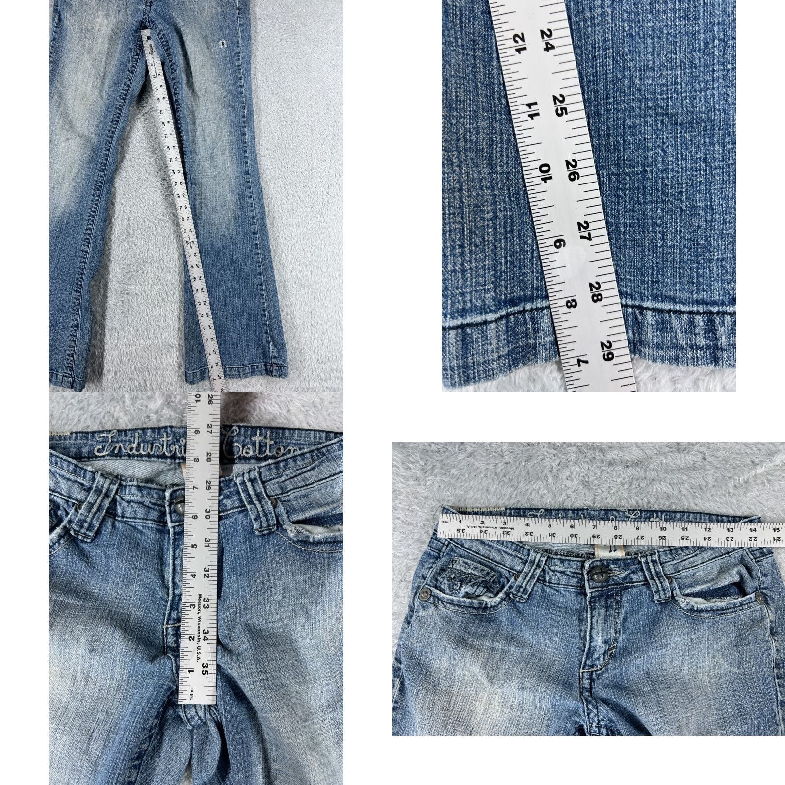 Vintage Industrial Cotton Womens Jeans Flared 28x29 Blue Cotton Blend Distressed Slimming 11 Den Inseam 29 5-Pocket Design Low Rise Vintage No Size 32" / US 10 / IT 46 - 8 Thumbnail