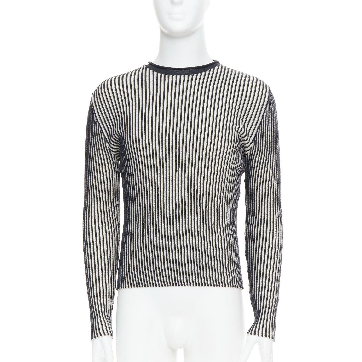 Jean Paul Gaultier JEAN PAUL GAULTIER MAILLE HOMME 100% virgin wool white navy ribbed top M Size US S / EU 44-46 / 1 - 1 Thumbnail