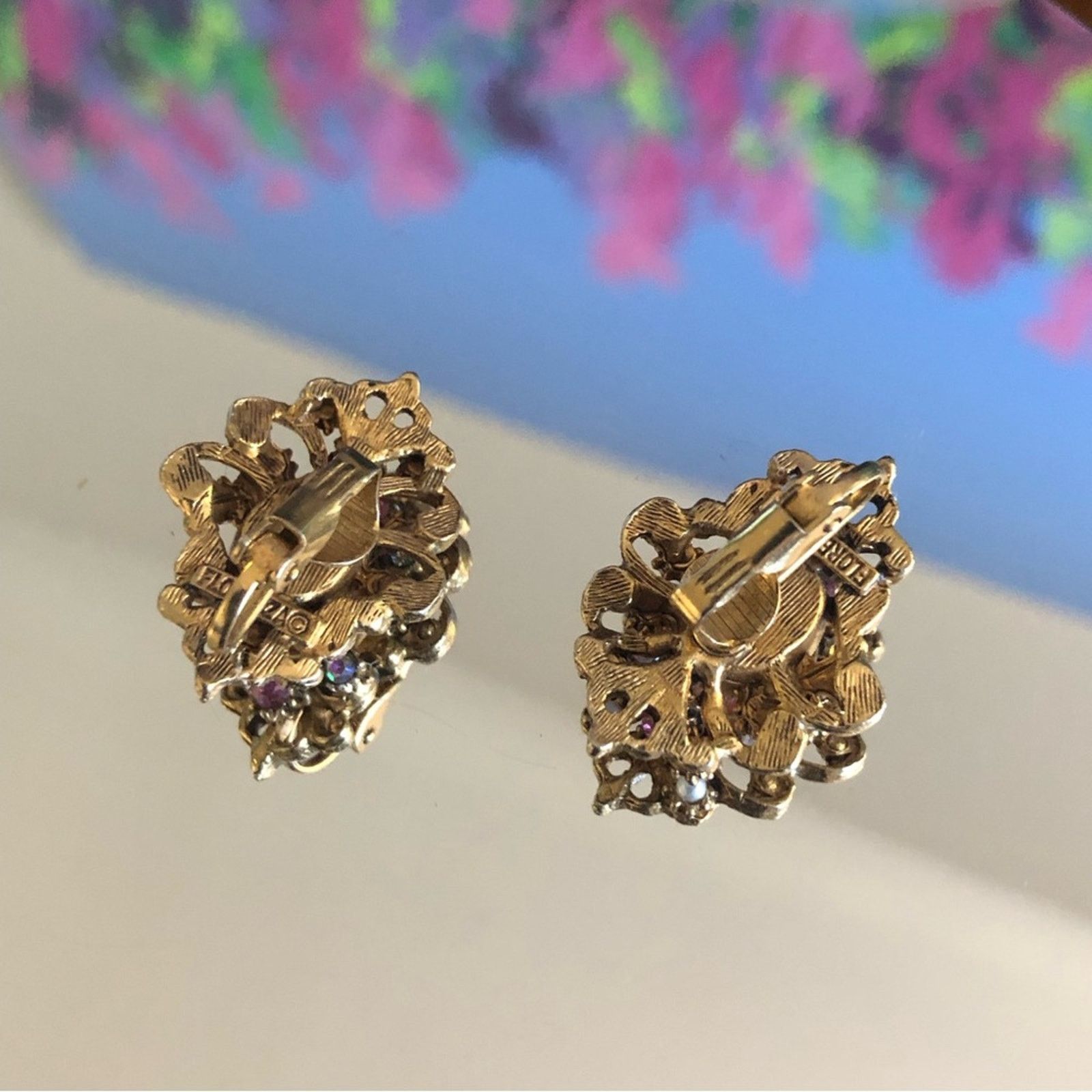 Vintage Vintage Florenza pink and pearl gold tone clip on earrings Size ONE SIZE - 3 Thumbnail