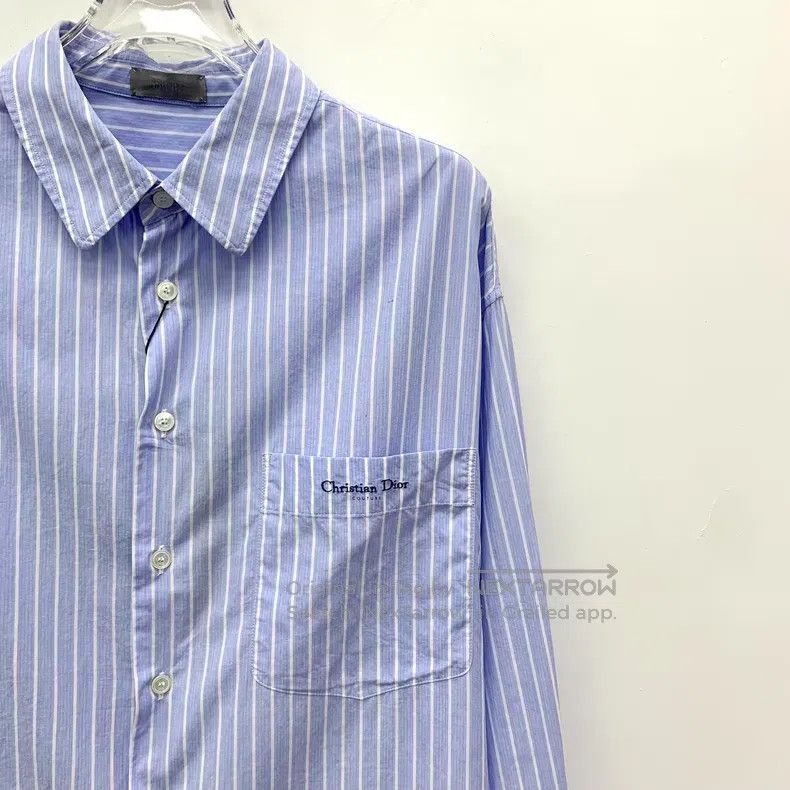 Dior Dior Size 38 Blue vertical striped cotton lapel single-brea Size US XXS / EU 40 - 3 Thumbnail