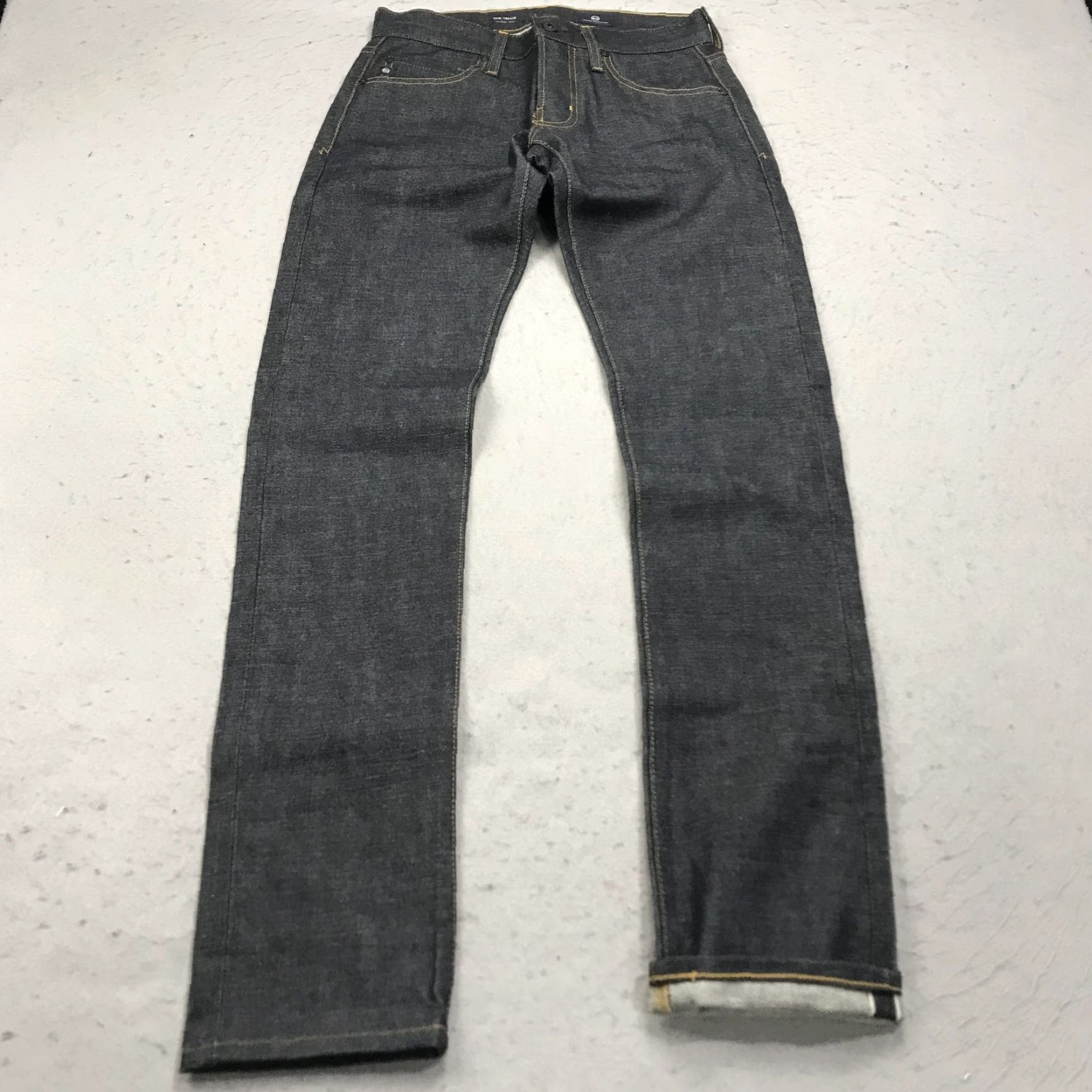 Vintage AG Adriano Goldschmied Jeans Mens 30x35 Dark Tellis Red Line Selvedge Modern Slim Denim 5-Pocket Design Straight Preppy Slimming Men Size US 30 / EU 46 - 2 Thumbnail