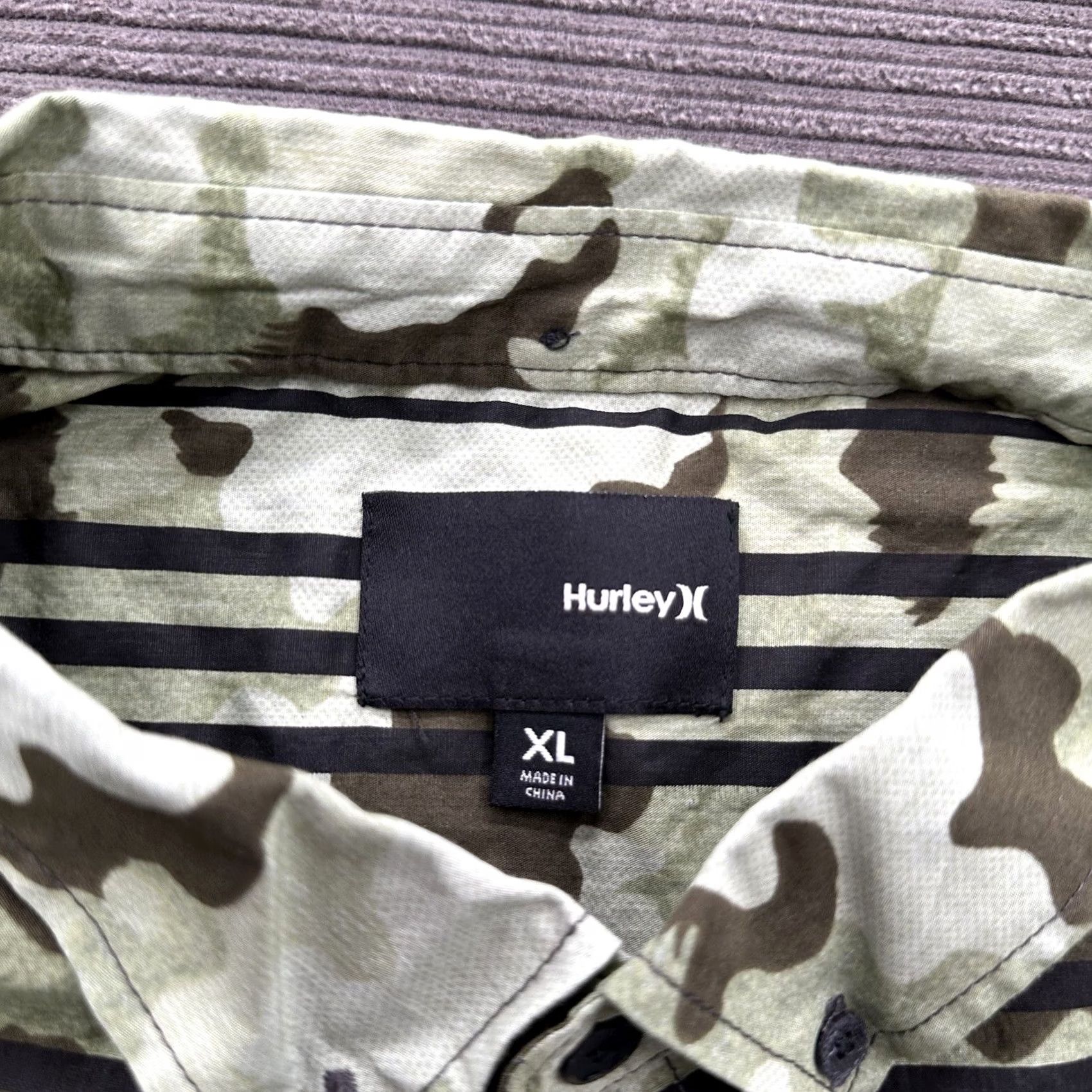 Hurley Hurley Shirt Men XL Green Multicolor Argo Camo Palm Striped Button-Up Short Sleeve Casual Cotton Beach Size US XL / EU 56 / 4 - 3 Thumbnail