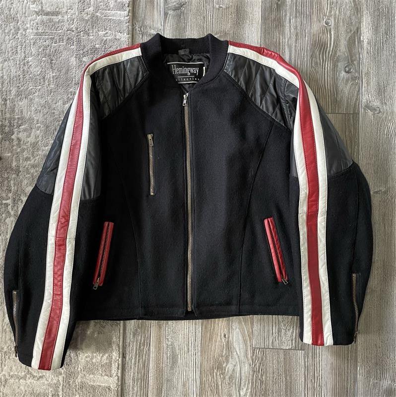 Vintage Vintage Bicker Jacket Bomber Leather Stripes Size US L / EU 52-54 / 3 - 1 Thumbnail