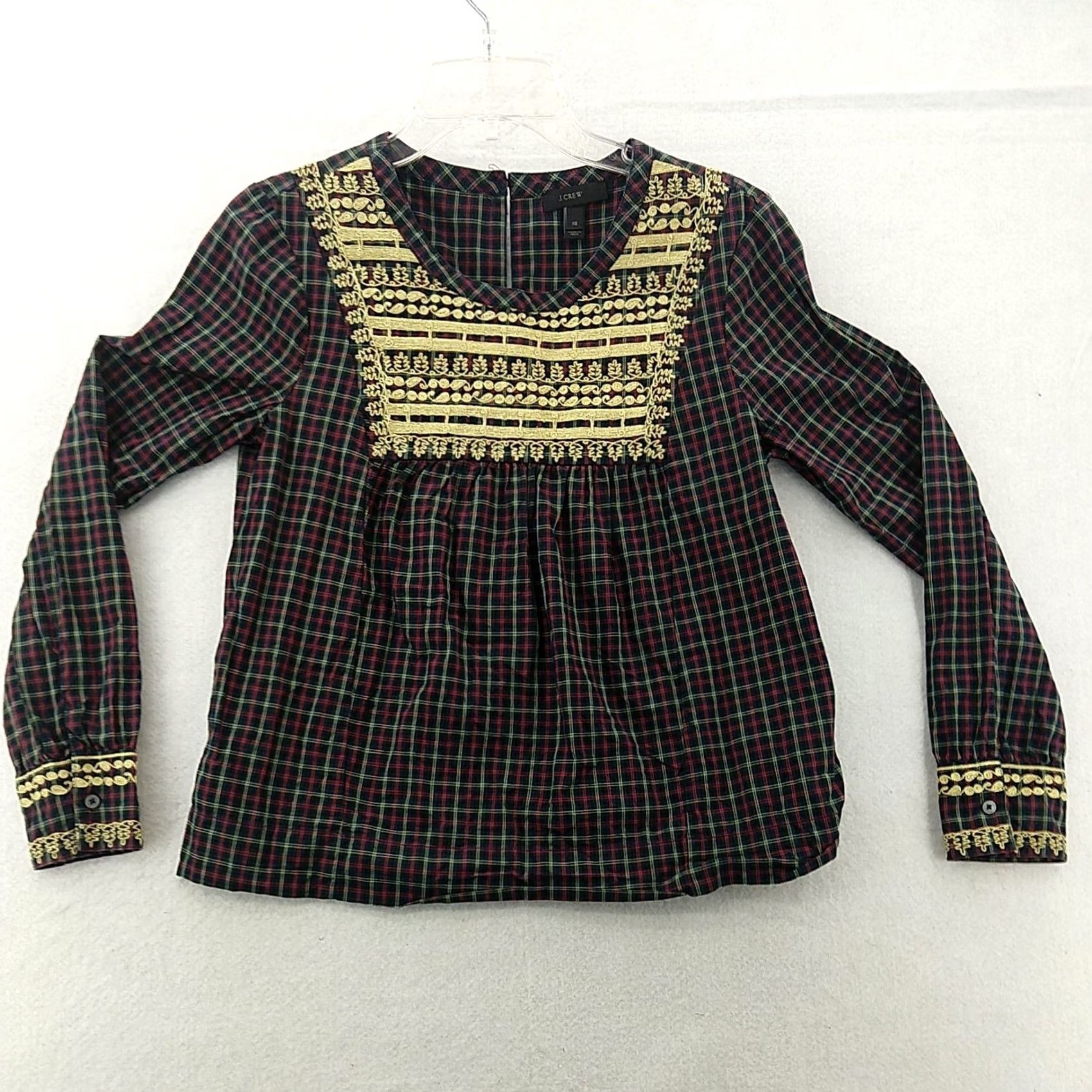 J.Crew J.CREW Long Sleeve Plaid Embroidered Blouse-Women's XS Size XS / US 0-2 / IT 36-38 - 2 Thumbnail