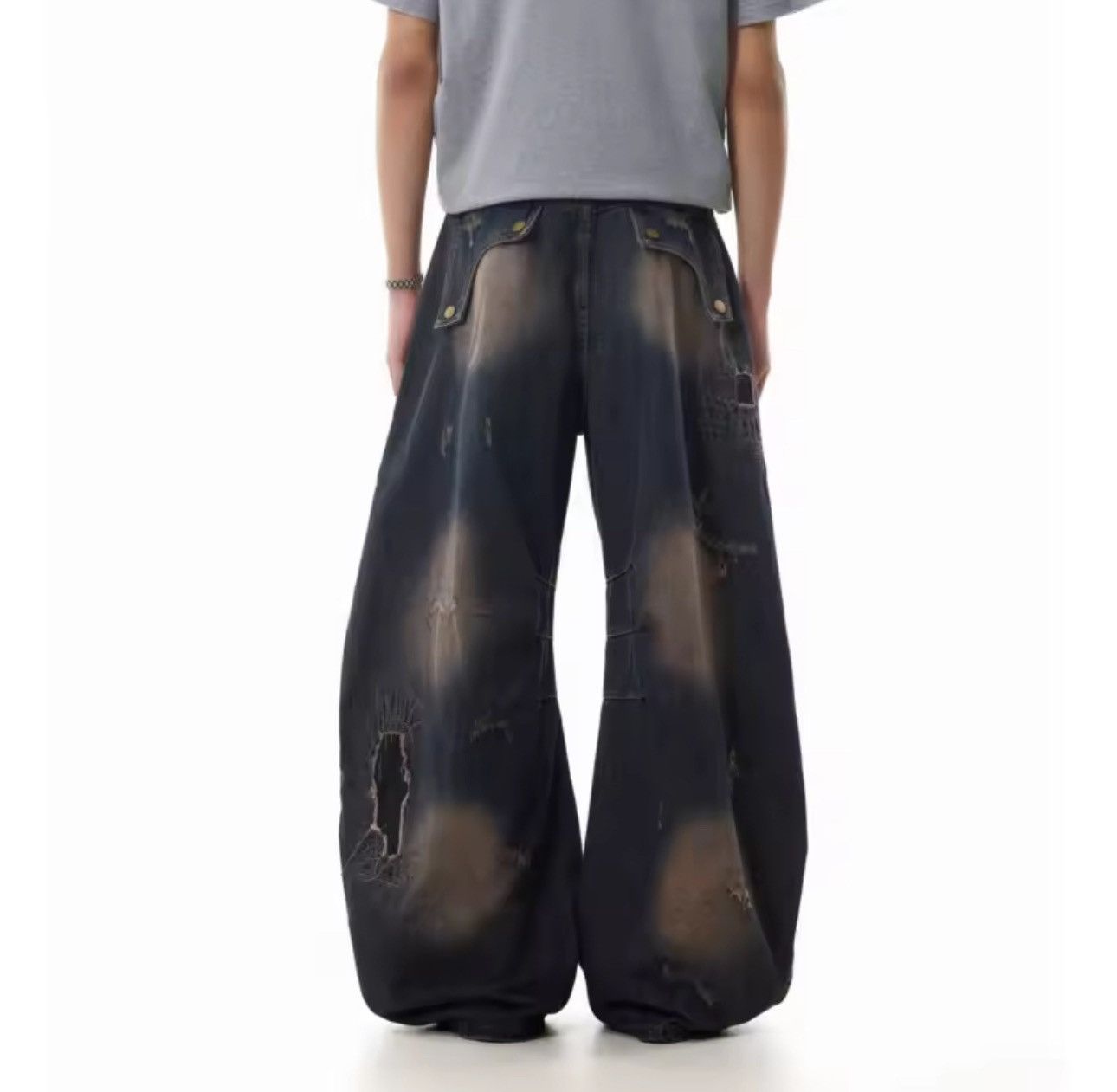 Jean Y2k Custom Damage Baggy Streetwear Jeans Size US 30 / EU 46 - 2 Thumbnail