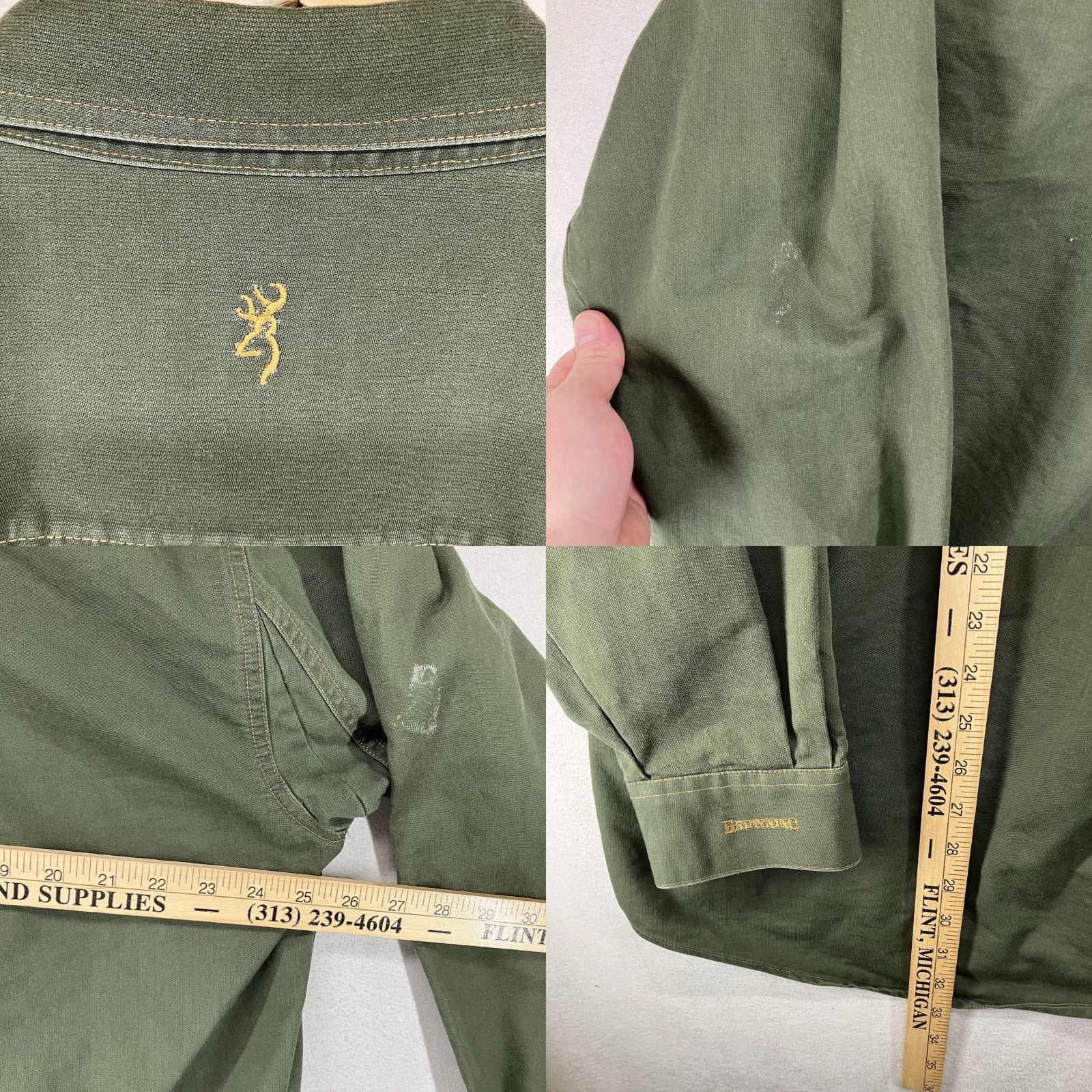 Vintage VINTAGE Browning Shirt Mens Large Green Textured Chest Pockets Point Collar Heavy Cotton Casual Workwear All Seasons Long Sleeve Logo Button-Front Size US L / EU 52-54 / 3 - 11 Thumbnail