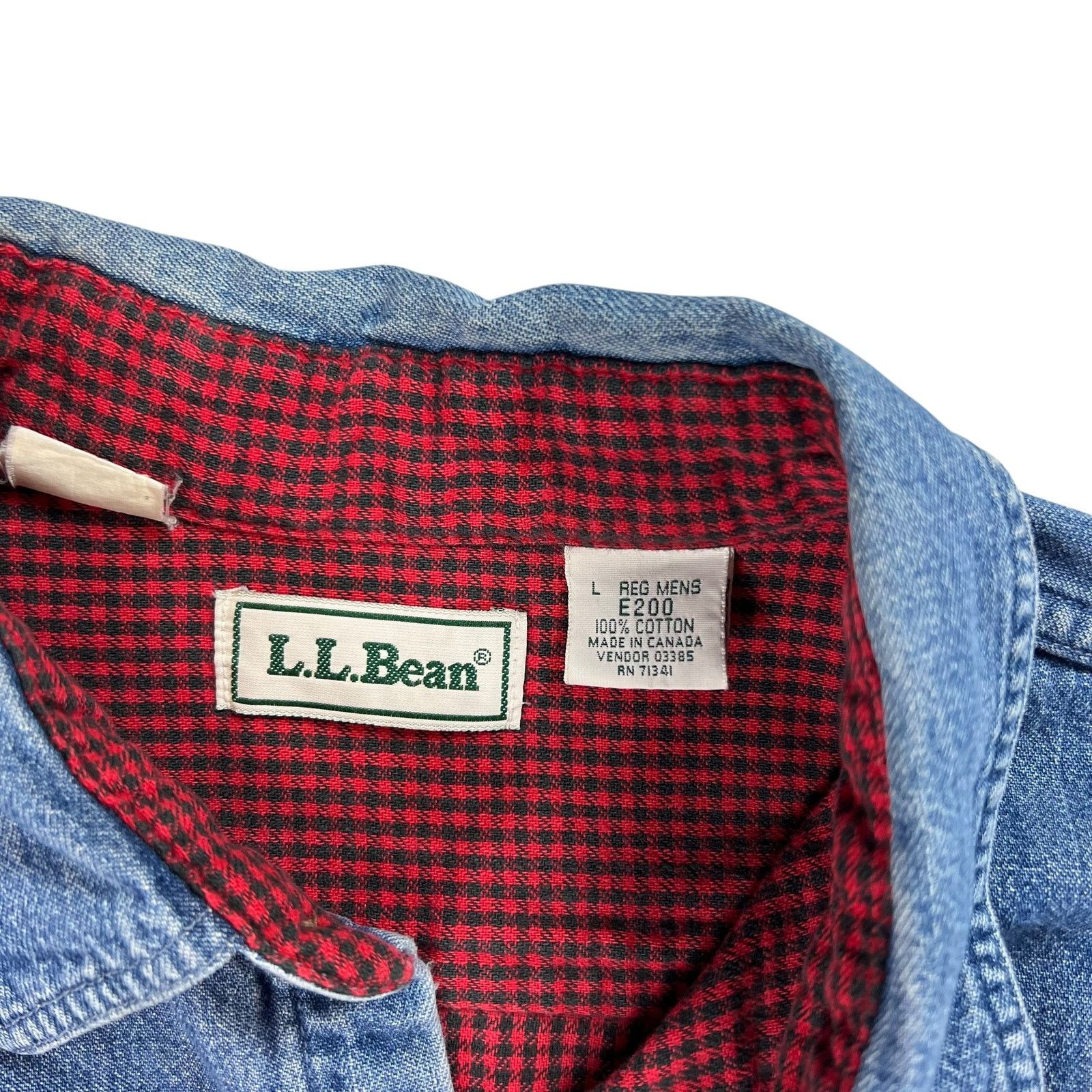 L.L. Bean × Vintage Vintage 90s War is not healthy for children... denim shirt Size US L / EU 52-54 / 3 - 4 Thumbnail