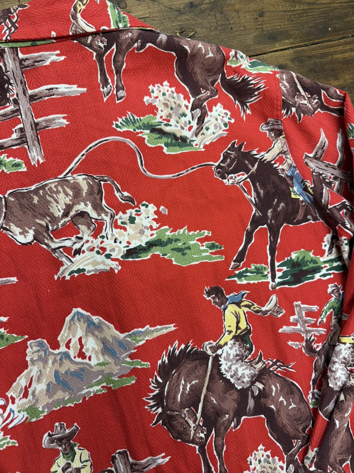 Vintage 1940s Del Mar California Western Cowboy Barkcloth Shirt Size US L / EU 52-54 / 3 - 6 Thumbnail