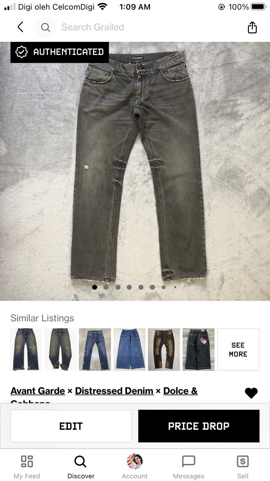 Dolce & Gabbana TRASHED🔥 D&G LIGHT WASH DENIM PANT #6661-78 Size US 35 - 22 Thumbnail