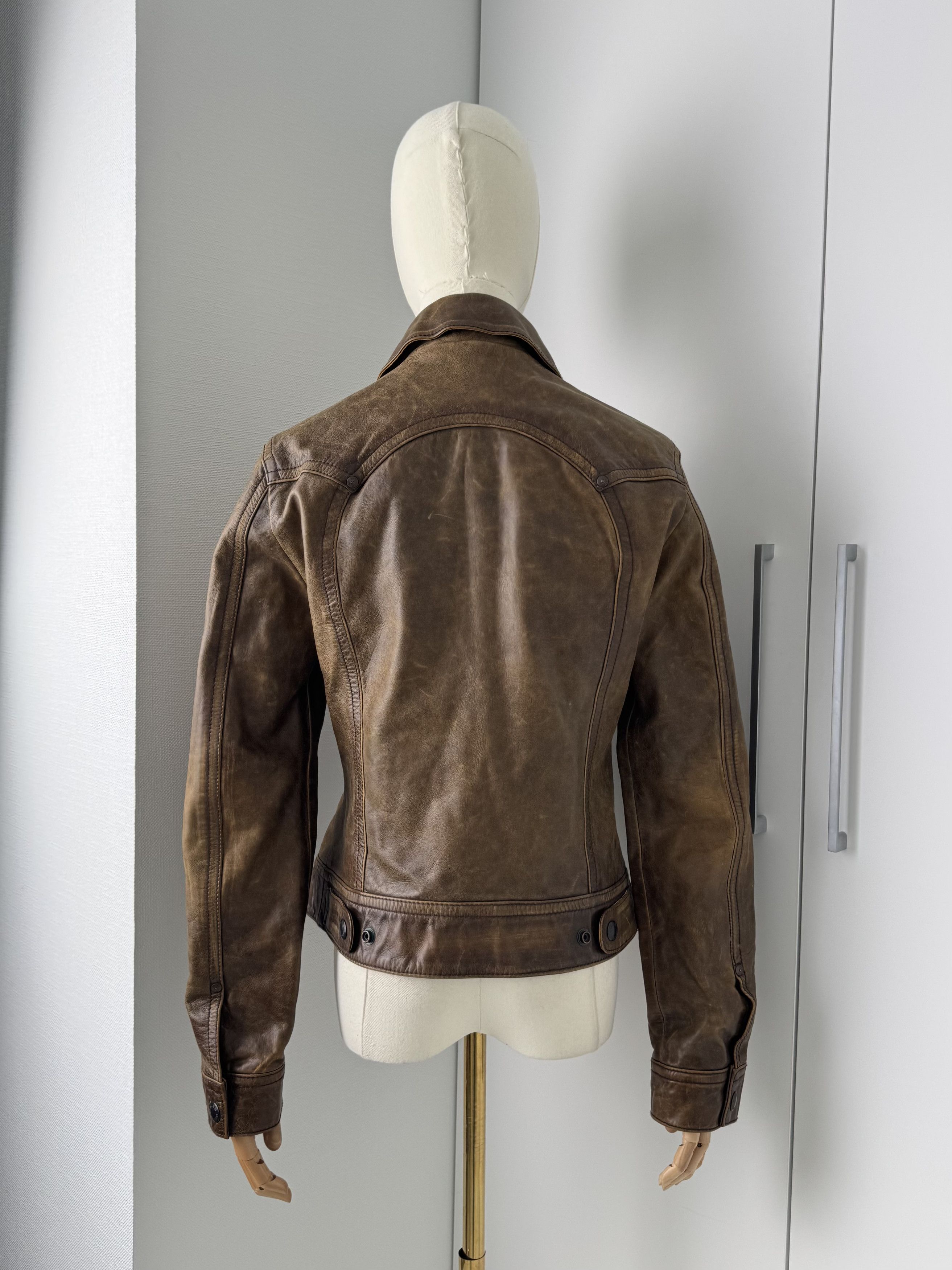 Vintage Y2K Brown Leather Jacket Womens Fitted Button Up Biker Style Size S / US 4 / IT 40 - 4 Thumbnail