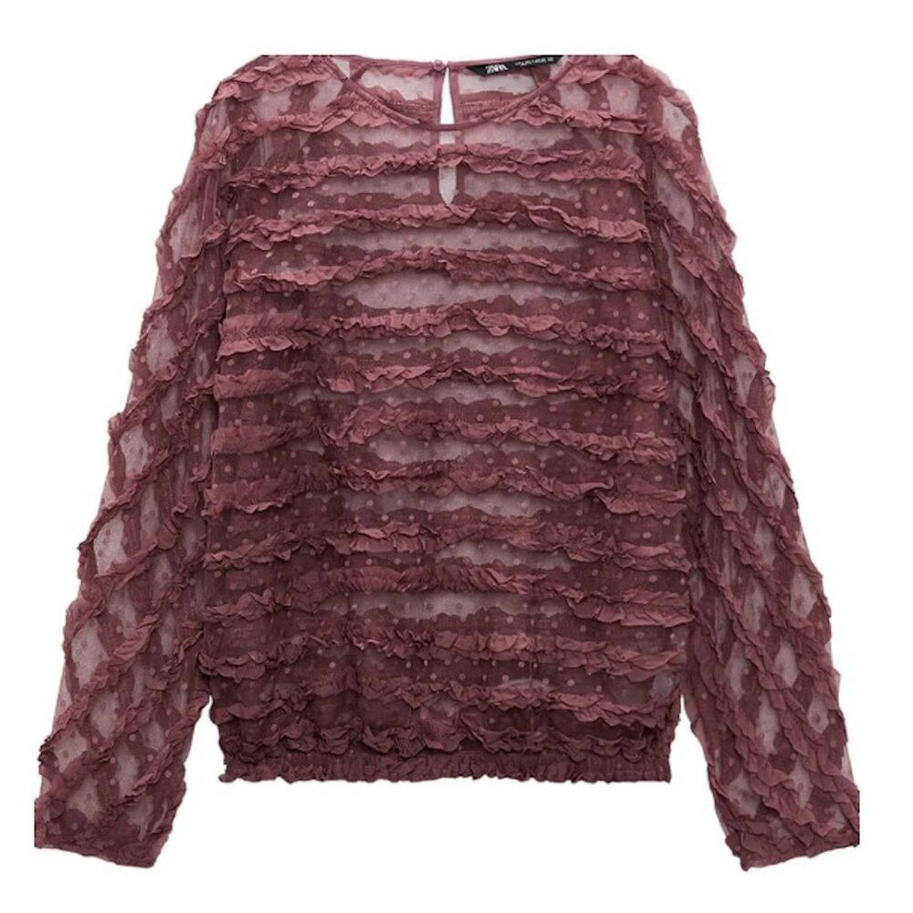 Zara NWT New Zara Frill Ruffled Tulle Blouse Size S Size S / US 4 / IT 40 - 3 Thumbnail