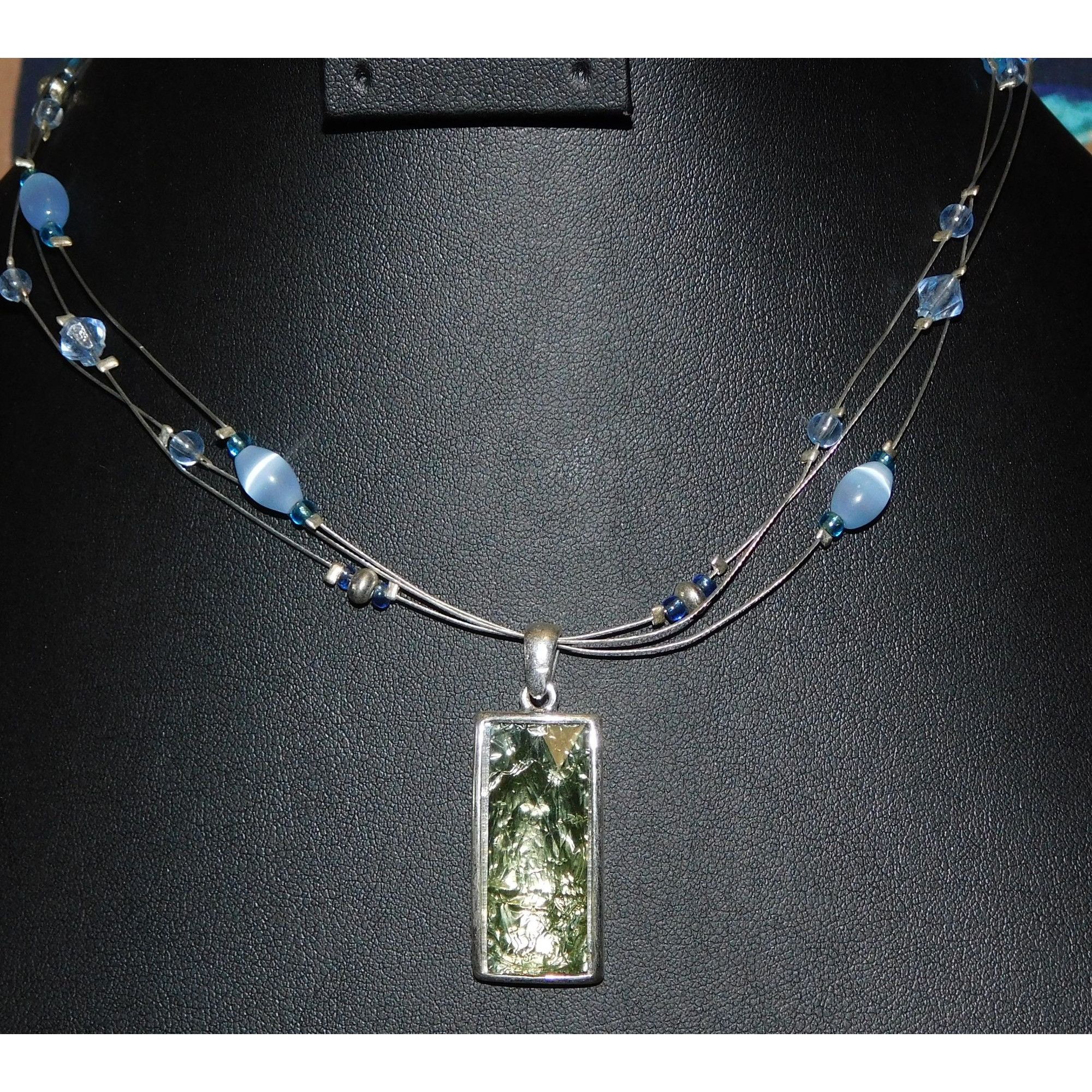 Other Unique Foil Crackle Pendant And Blue Glass Beaded Necklace Size ONE SIZE - 1 Thumbnail