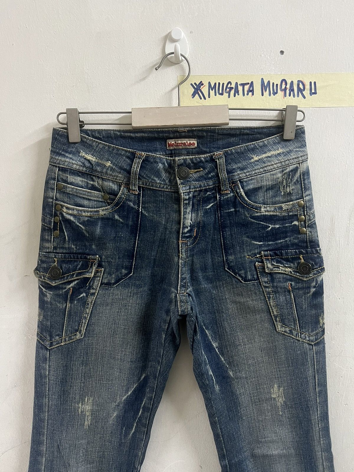 Designer × Japanese Brand FLARED🔥MELURELEE CARGO DISTRESSED DENIM PANT Size US 28 / EU 44 - 2 Thumbnail