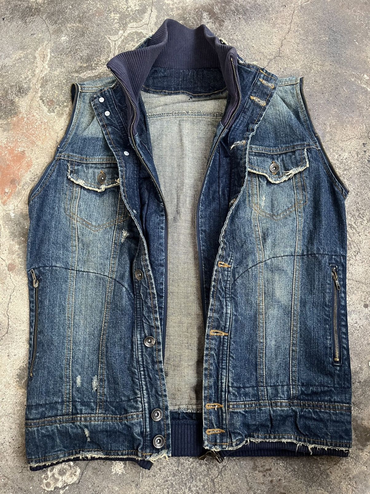 14th Addiction JAPANESE SEMANTIC DESIGN VEST DENIM DOUBLE LAYER ZIPP VKEI Size US L / EU 52-54 / 3 - 8 Thumbnail