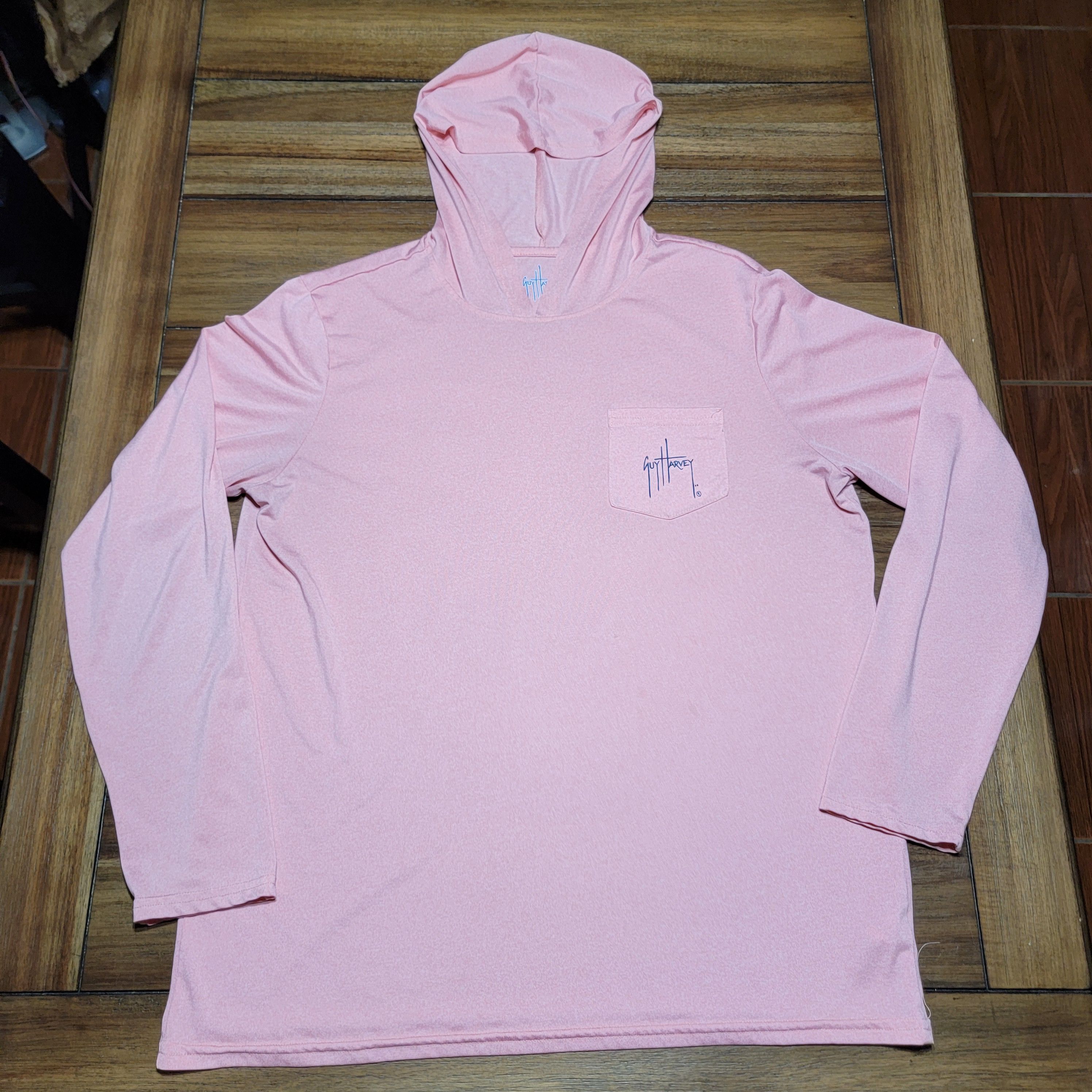 Guy Harvey Guy Harvey LS Pastel Pink Tee w/ Hood & Pocket - Size Large Size L / US 10 / IT 46 - 3 Thumbnail