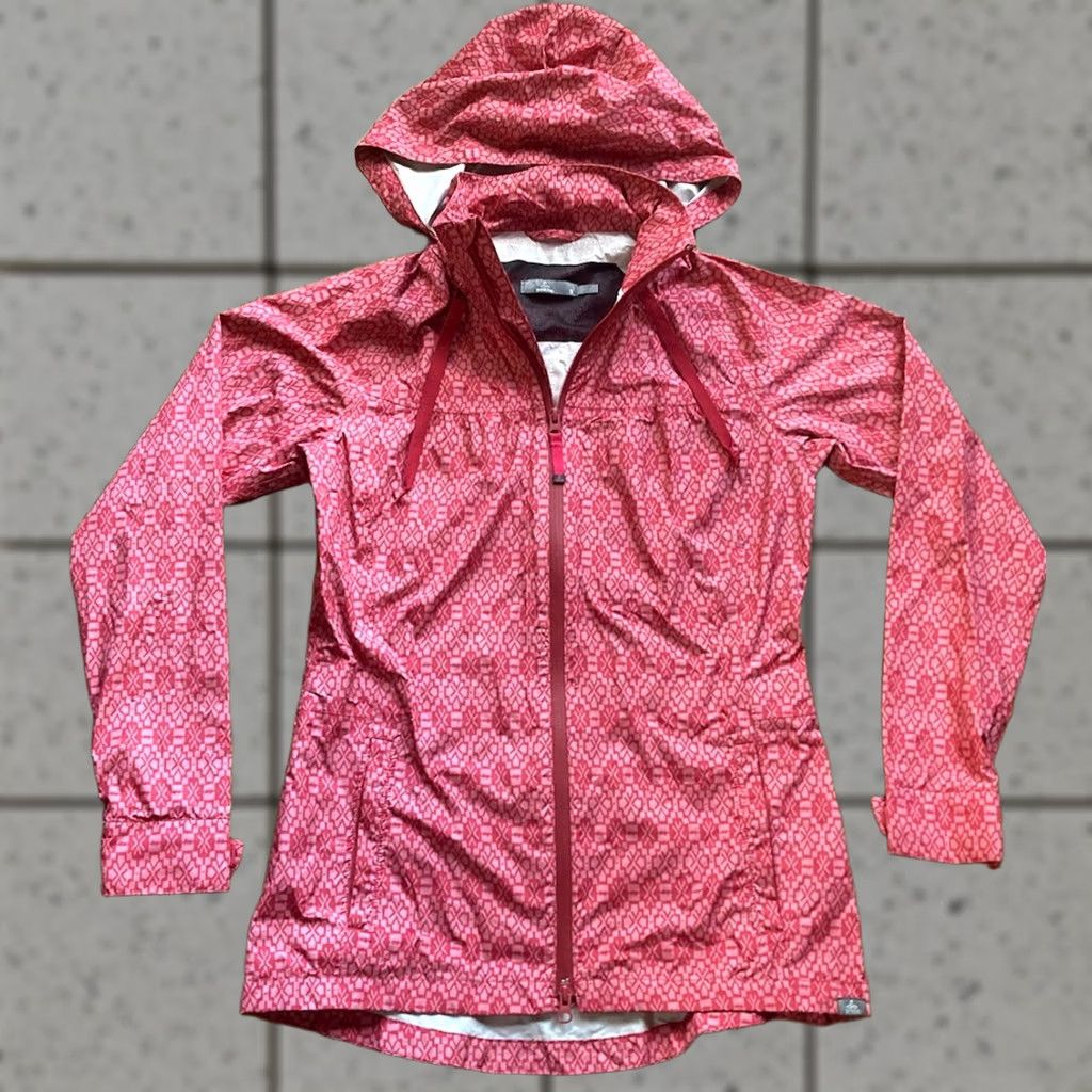Prana prAna Eliza Rain Jacket Womens Size Small Pink Hooded Full Zip Geometric Print Size S / US 4 / IT 40 - 1 Thumbnail