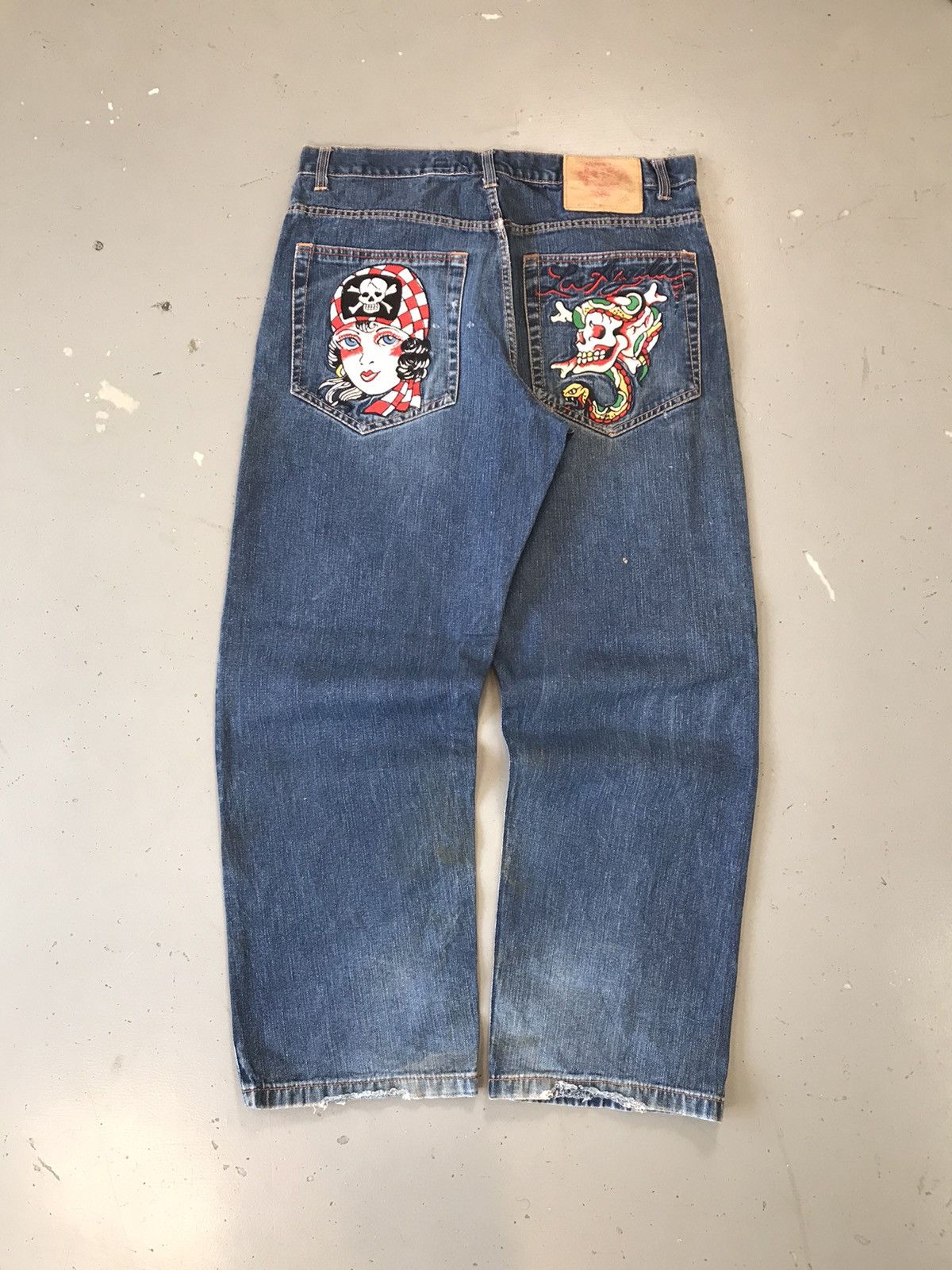 Vintage Edhardy crazy woman embroidered denim