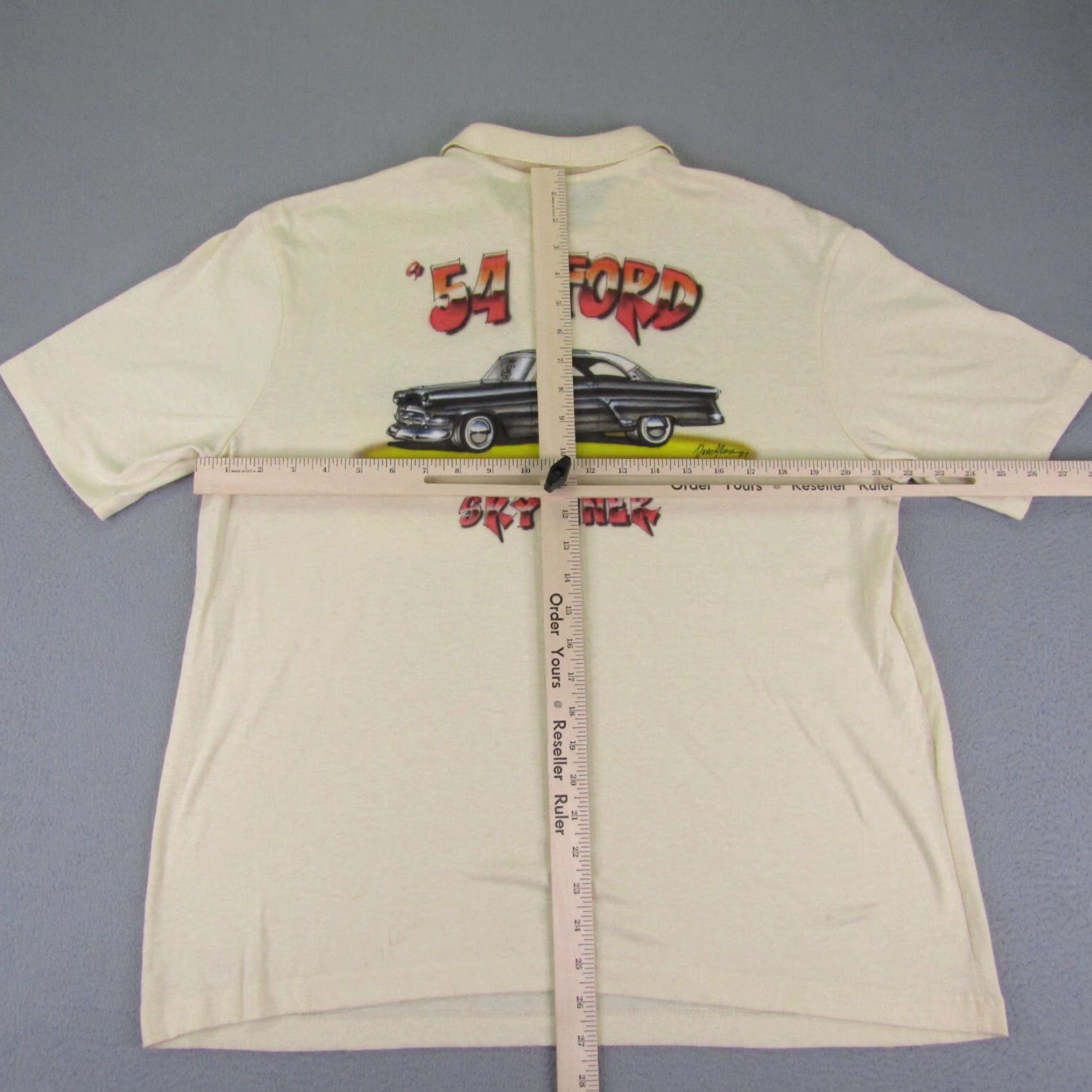 Hanes VINTAGE Hanes Polo Shirt Mens XL Beige 1954 80s Ford Skyliner Cars Classic Casual Polo Size US XL / EU 56 / 4 - 7 Thumbnail
