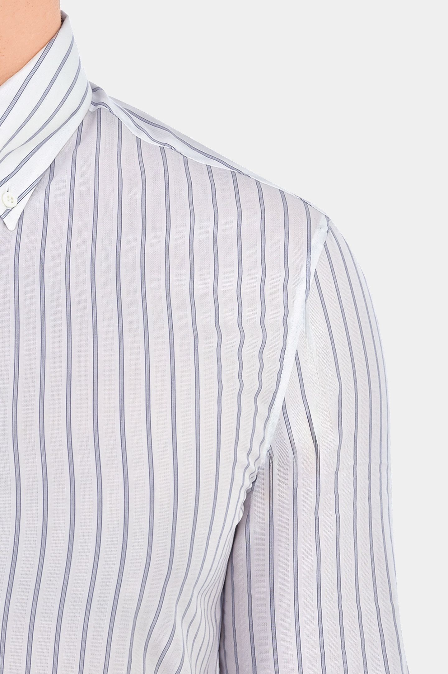 Brunello Cucinelli o1w1db10725 Slim Fit Shirt in White/Navy Blue Size US XS / EU 42 / 0 - 4 Thumbnail