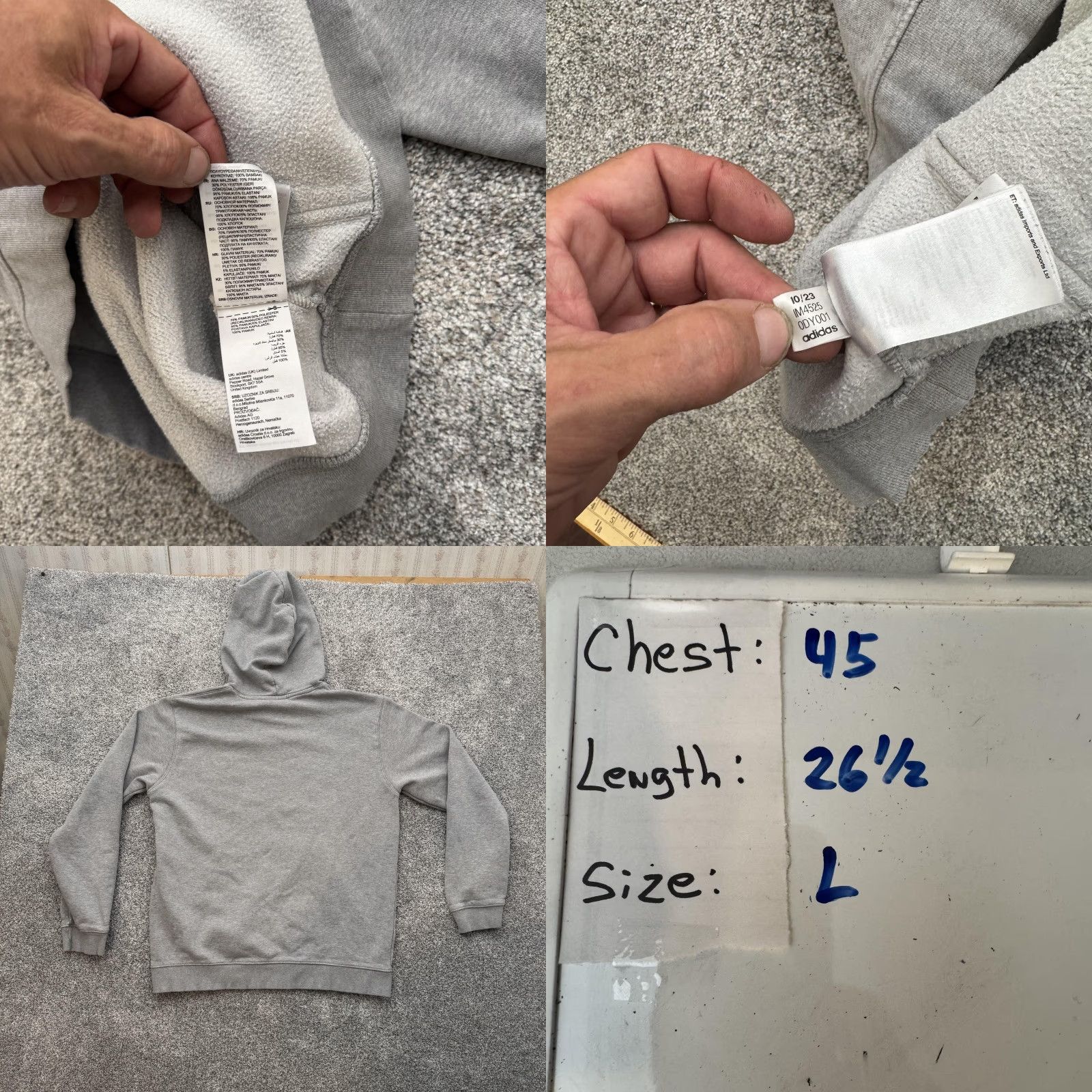Adidas Adidas Hoodie Mens Large Gray Trefoil Pullover Kangaroo Pocket IM4525 Size US L / EU 52-54 / 3 - 9 Thumbnail