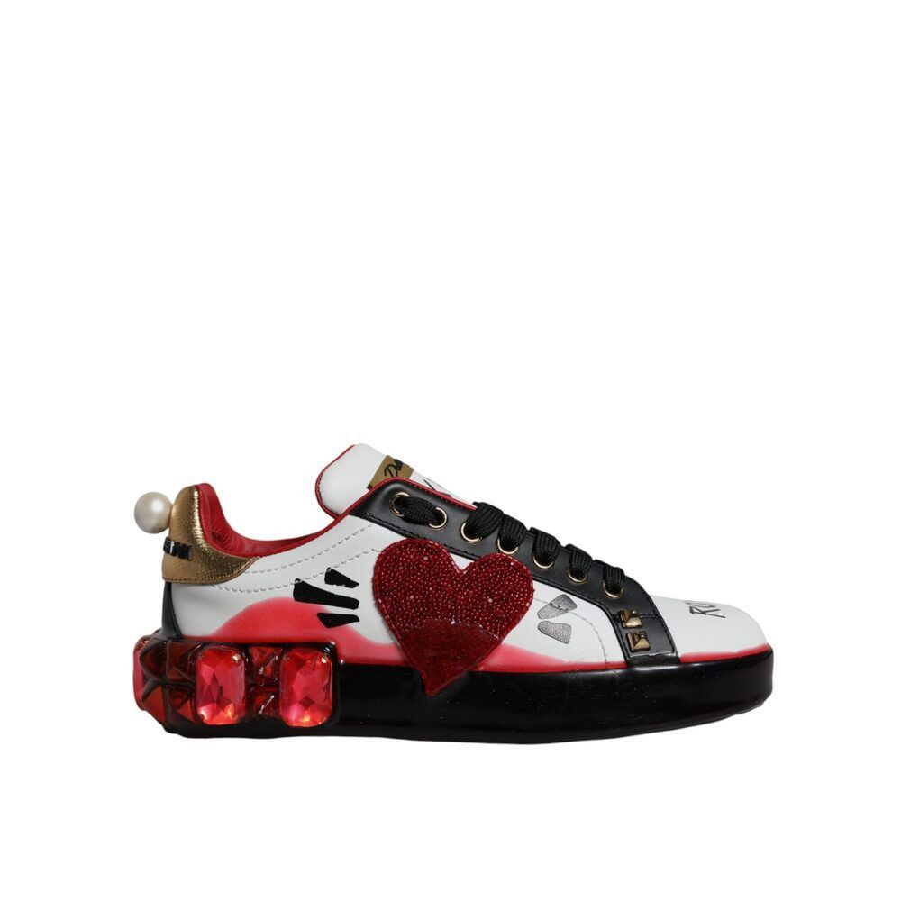 Dolce & Gabbana Dolce & Gabbana White Red Crystals Leather Portofino Sneaker Size US 6.5 / IT 36.5 - 1 Thumbnail