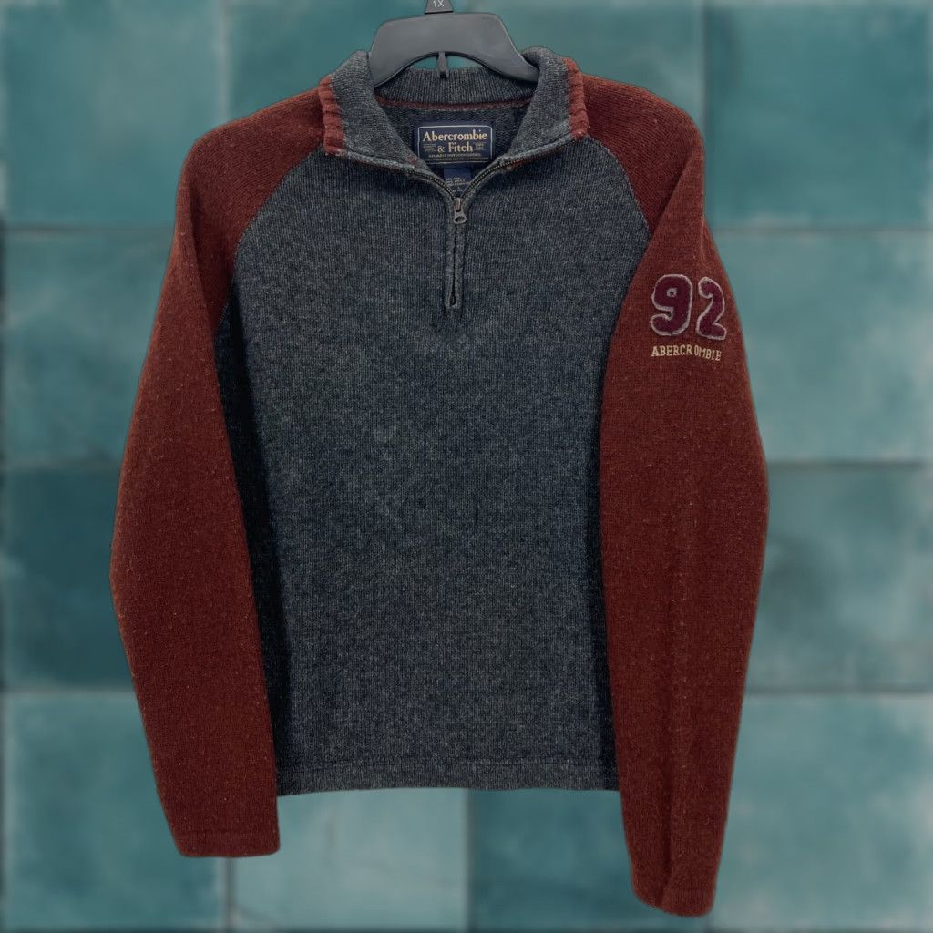 Abercrombie & Fitch VINTAGE Abercrombie & Fitch Wool 1/4 Zip Sweater Mens Large Gray Embroidered Size US L / EU 52-54 / 3 - 1 Thumbnail
