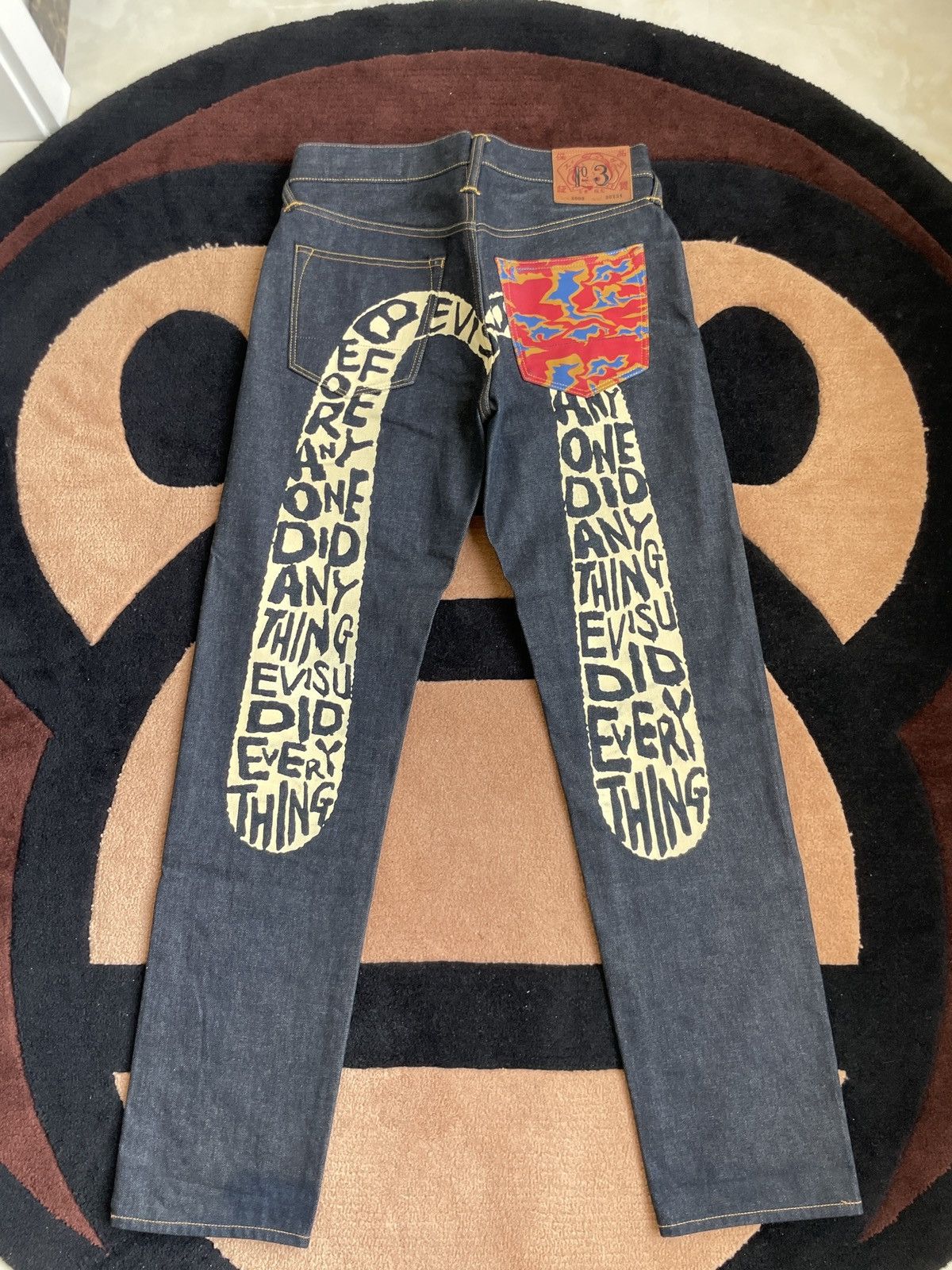 Pre-owned Evisu X Vintage Evisu Word Embroidery Daicock Style Jeans Size：30x34 In Black Blue