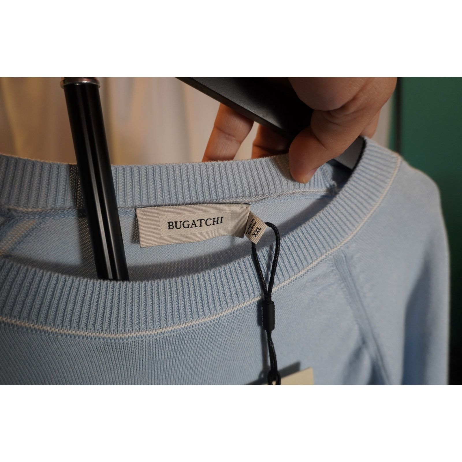 BUGATCHI Bugatchi Mens Knit Ice Blue Luxury Pullover Cotton Blend NWT Size US XXL / EU 58 / 5 - 2 Thumbnail