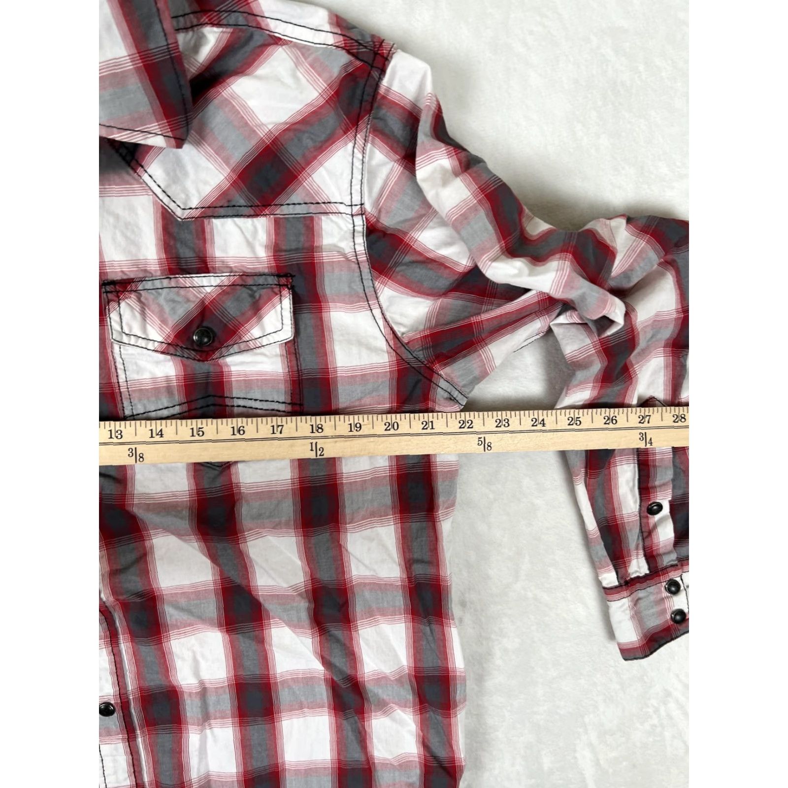 Cody James Cody James Shirt Mens Large Red Gray Plaid Western Snap Front Long Sleeve Size US L / EU 52-54 / 3 - 6 Thumbnail