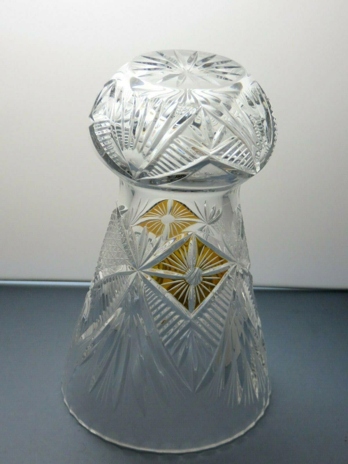 Poeme Bohemien Vintage Rare Bohemian Crystal Cut Amber & Clear Vase 8 7/8" Size ONE SIZE - 6 Thumbnail