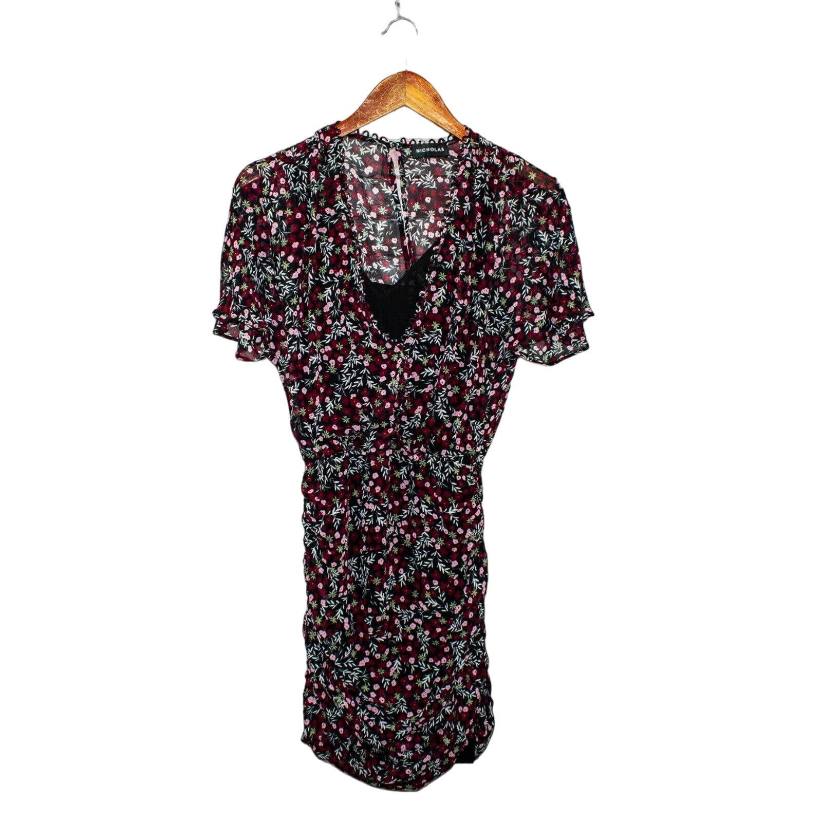 NICHOLAS NICHOLAS Mini Daisy Ruched Mini Dress in Floral NWT $595 Size XS / US 0-2 / IT 36-38 - 3 Thumbnail