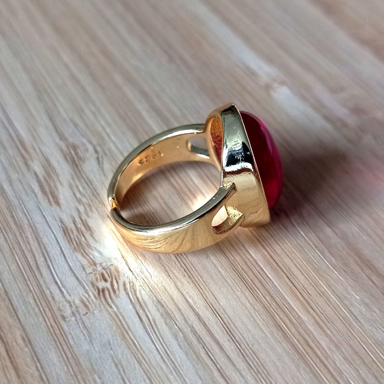 Designer × Vintage Stunning Shine Oval Garnet 925 Silver Gold Ring Unique Size ONE SIZE - 3 Thumbnail