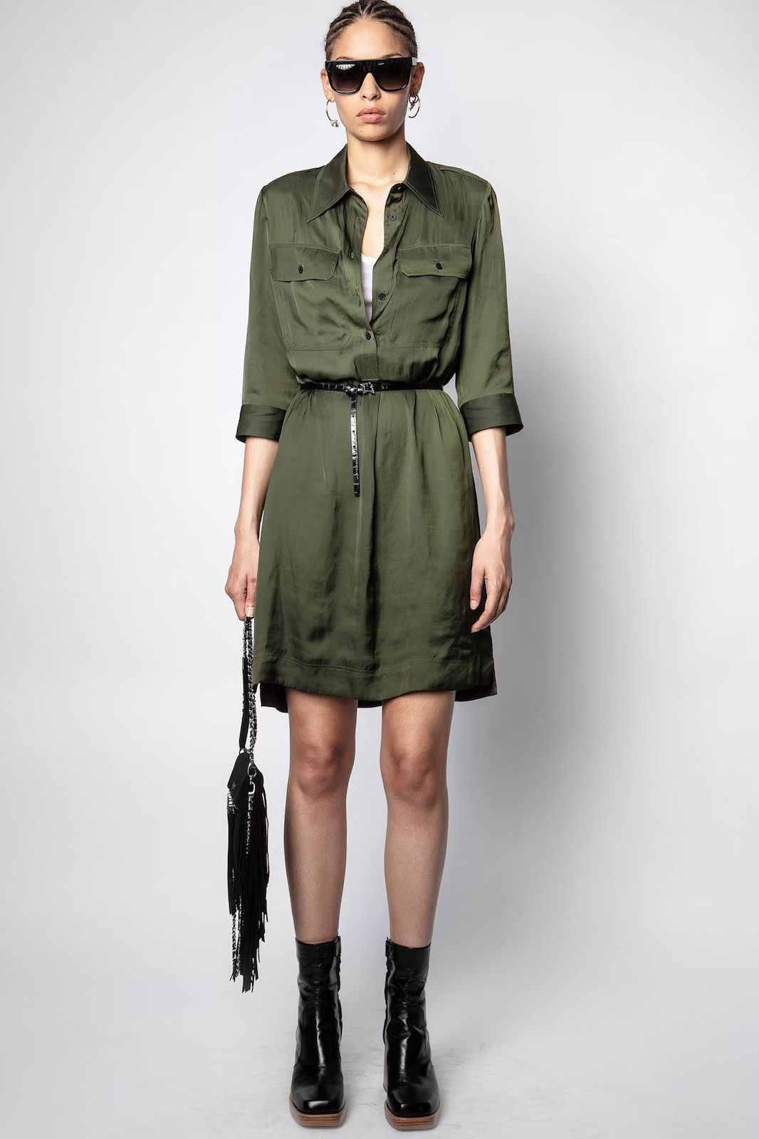 Vintage × Zadig & Voltaire Zadig & Voltaire Button Dress Roa Satin Khaki Blouse Size S Size S / US 4 / IT 40 - 2 Thumbnail