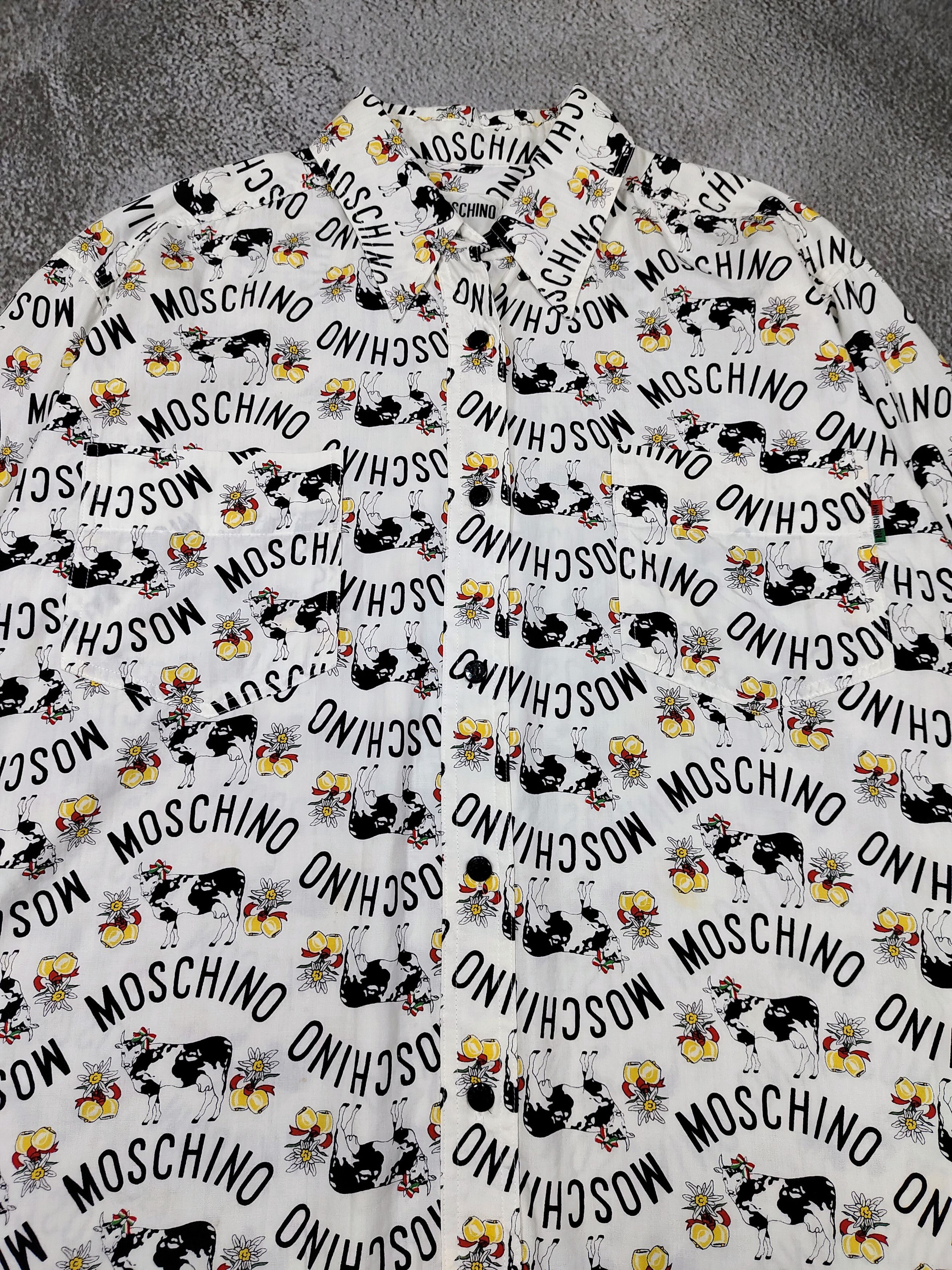 Moschino 90s Moschino- Rare AOP Typography Cow Farm Graphic Shirt Size L / US 10 / IT 46 - 3 Thumbnail
