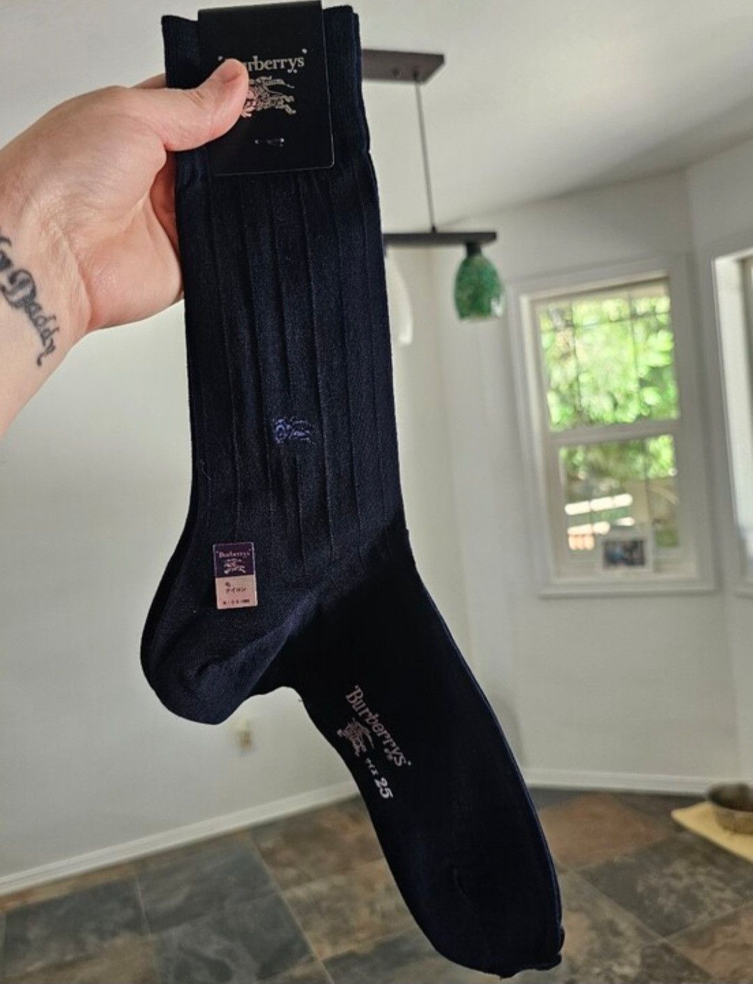Burberry Vintage Burberrys Ribbed Dress Sock - DEADSTOCK - Navy Size ONE SIZE - 7 Thumbnail