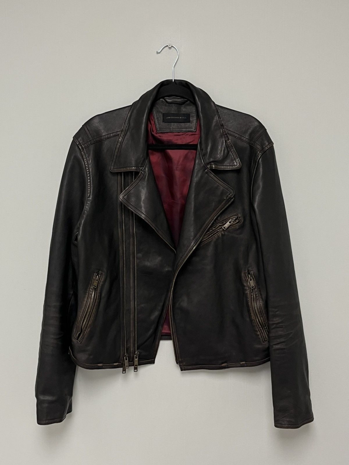 John Varvatos Asymmetrical leather biker jacket. Size US L / EU 52-54 / 3 - 4 Thumbnail